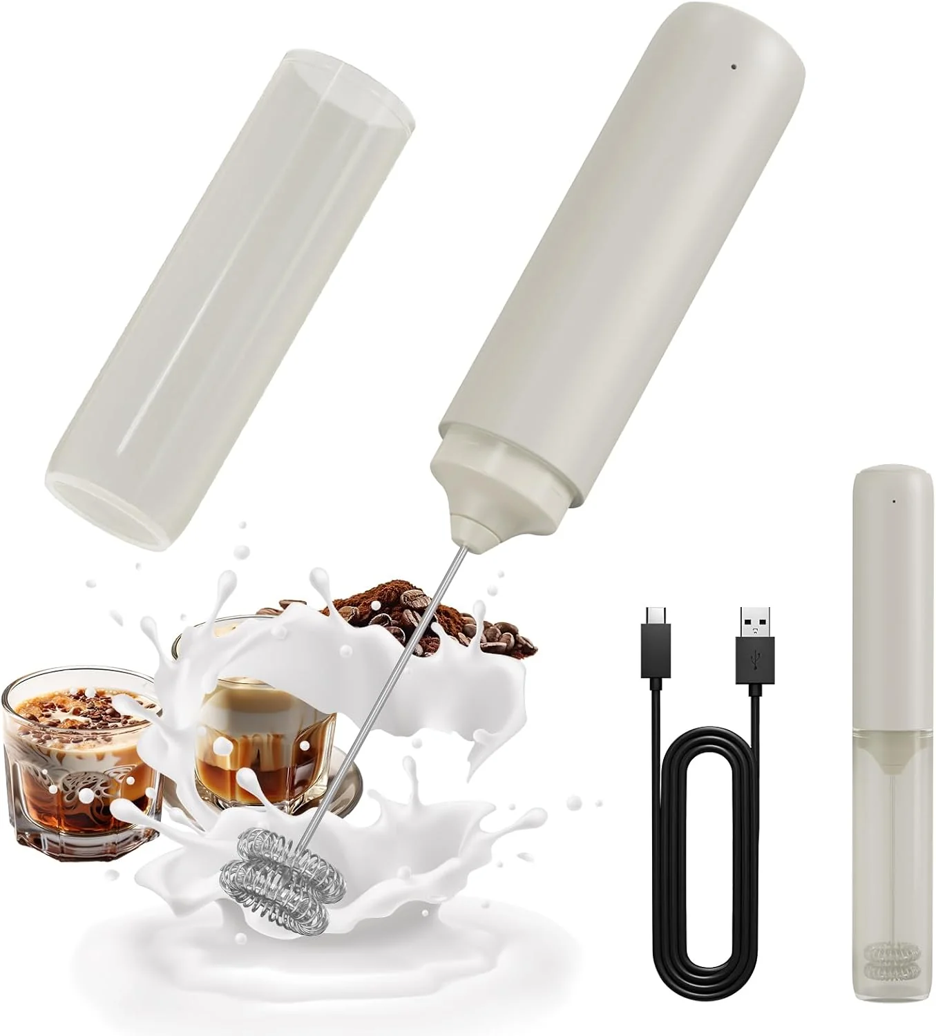 Reliable Circle JOY Portable Rechargeable Milk Frother Hanheld Dual Spring Whisk Electric Coffee Frother Wand Drink Mixer for Matcha Lattes Cappuccino Premium Material