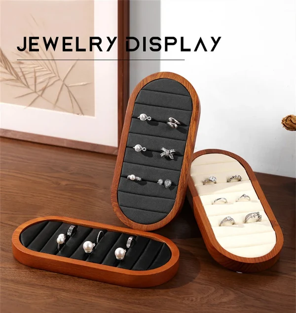 Solid Wood Microfiber Ring Display Stand Eco-Friendly