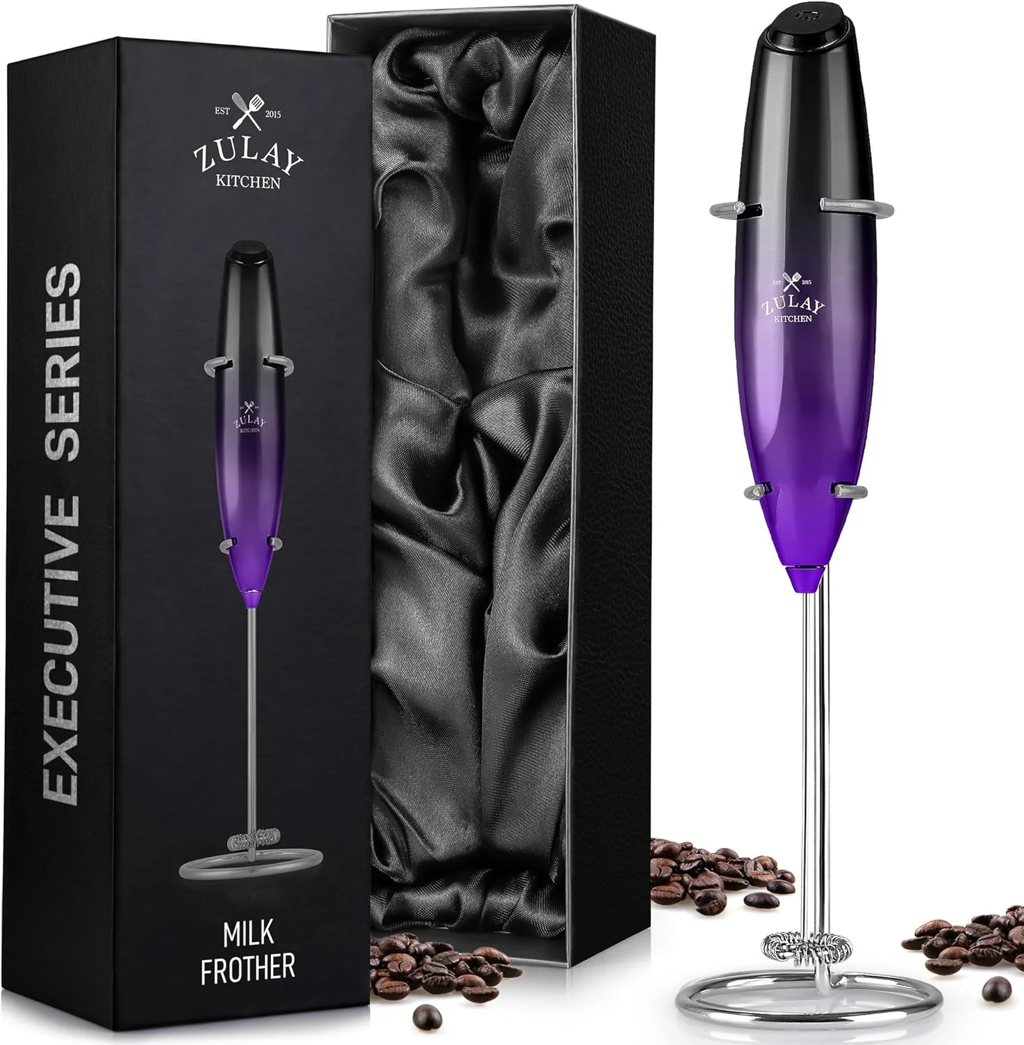Premium Material Zulay Kitchen Executive Series Milk Frother Wand – Upgraded Improved Stand – I Coffee Gift – Coffee Frother Handheld Foam Maker For Lattes Quality