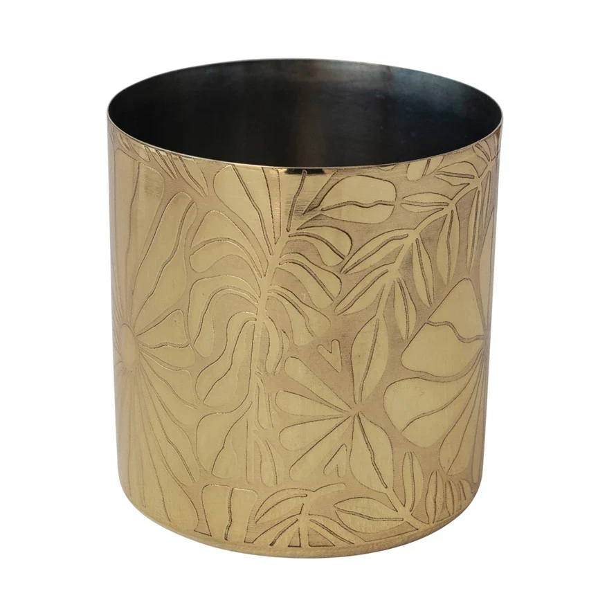 Efficient 16 oz Etched Flower Container Antique Gold Finish Original