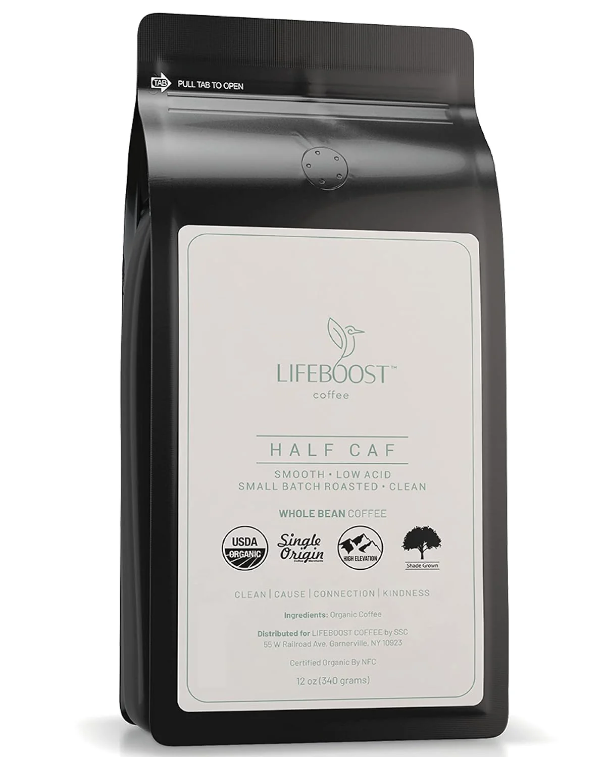 Minimalist Lifeboost Half Caff Medium Roast Whole Bean Coffee – Low Acid Organic Coffee Non-GMO USDA Organic Single Origin Third-Party Tested for Mycotoxins amp Pesticides – 12 oz Bag Artisan