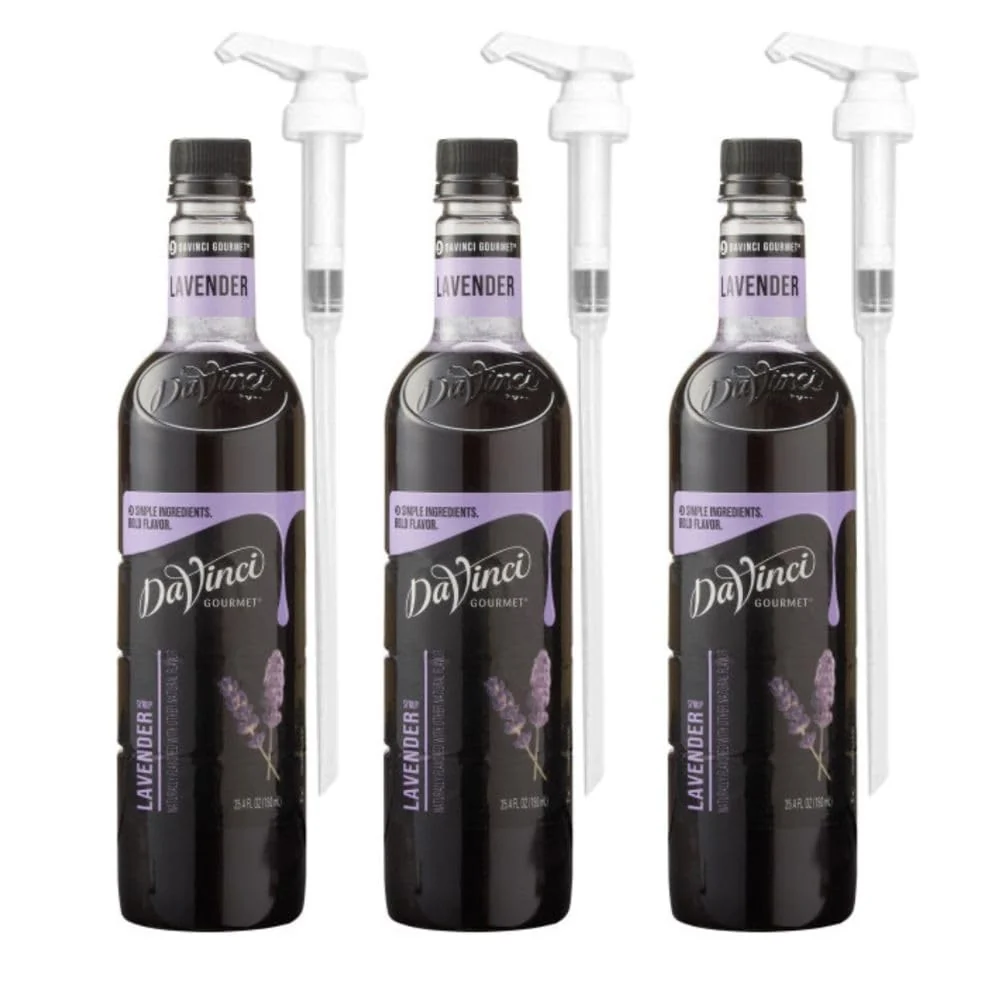Elegant DaVinci Gourmet Lavender Syrup 25.4 Fl Oz Pack of 3 1 4 Oz Syrup Pumps Pack of 3 Expertly Made