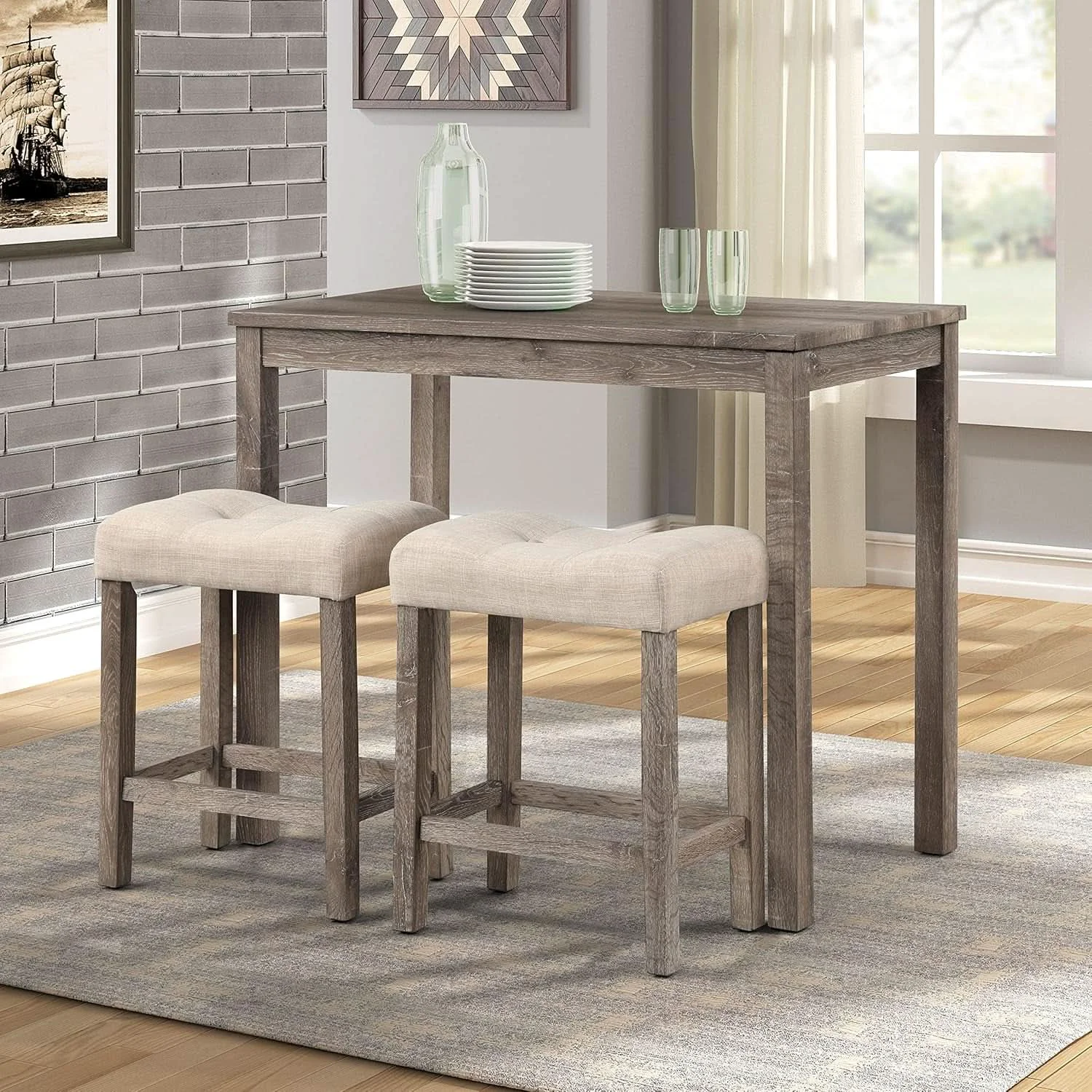 Sophisticated Taupe Upholstered Counter Height Elegant Dining Set Responsible