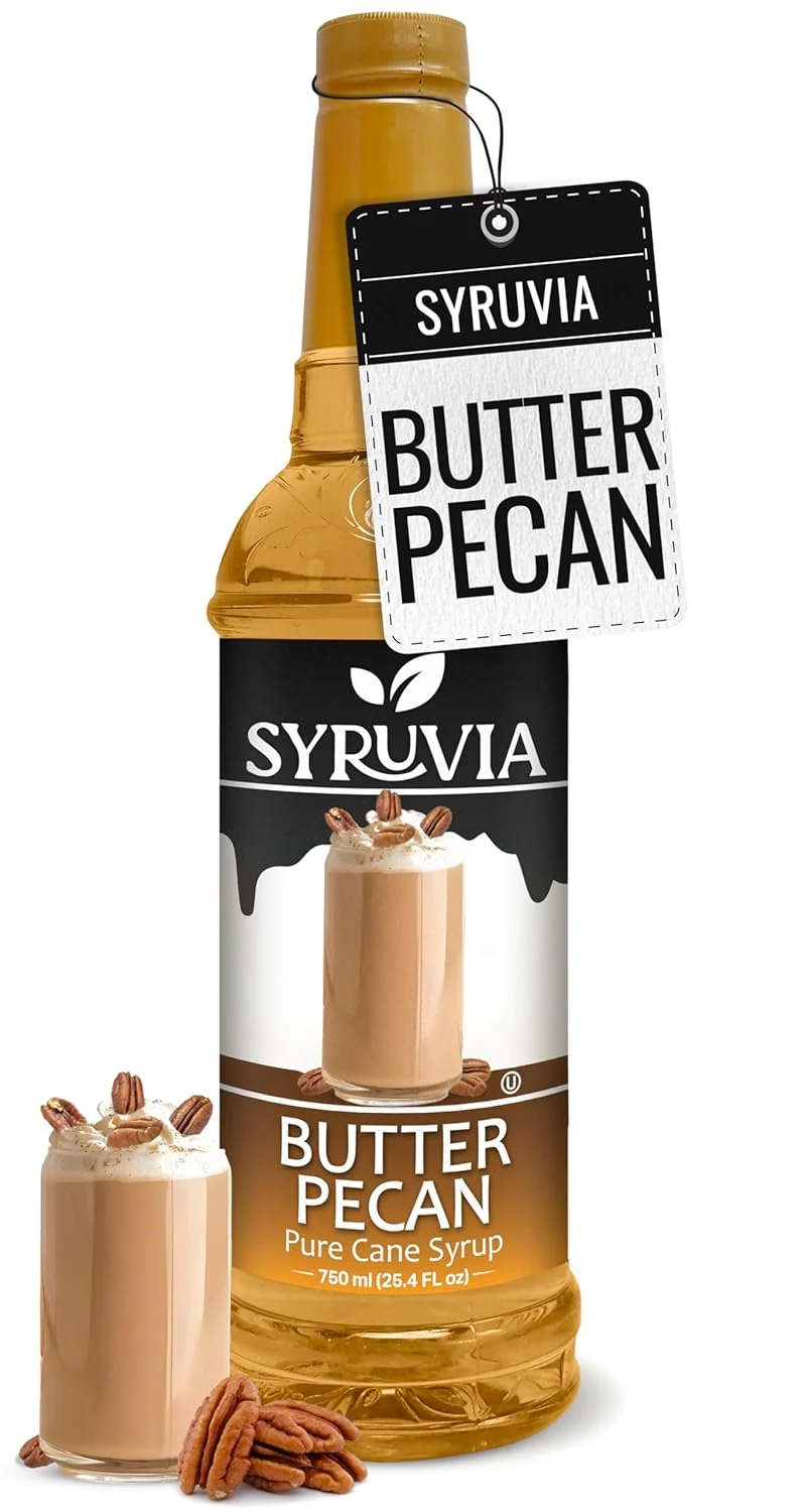 Official Syruvia Butter Pecan Syrup For Coffee 25.4 Oz. – Kosher Gluten No Coloring for Drinks Soda Shakes Desserts and More. Next-Generation