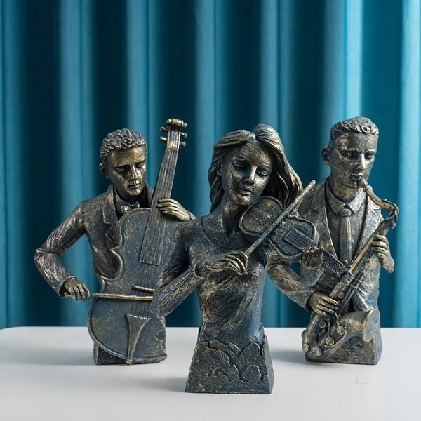 Solid Retro Musical Instrument Sculptures – Vintage Home Decor Figurines Functional