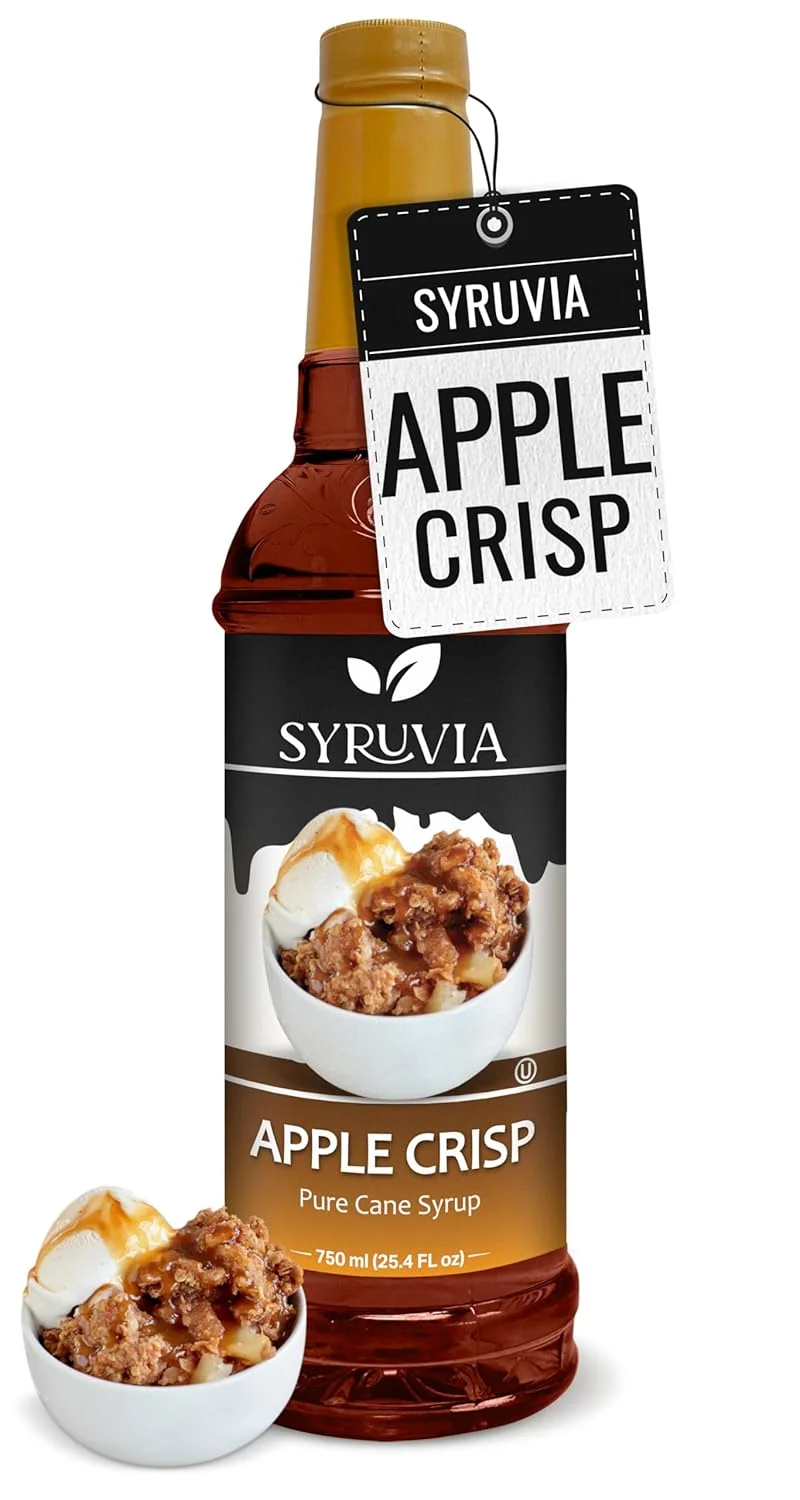 Original Syruvia Apple Crisp Coffee Syrup – 25.4 fl oz – Kosher Coffee Syrups Gluten No Coloring for Drinks Soda Shakes Desserts and More. Versatile