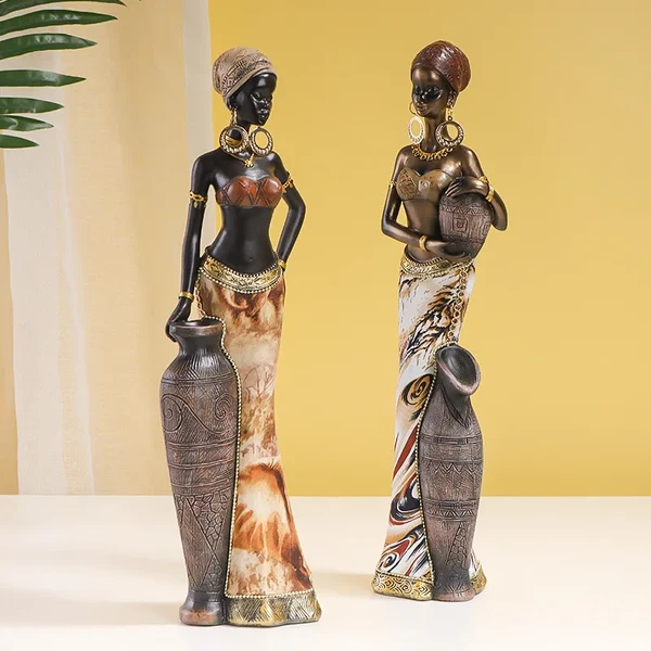 Relaxed African Tribal Lady Resin Sculpture Vintage Art Statue Home Décor Lightweight