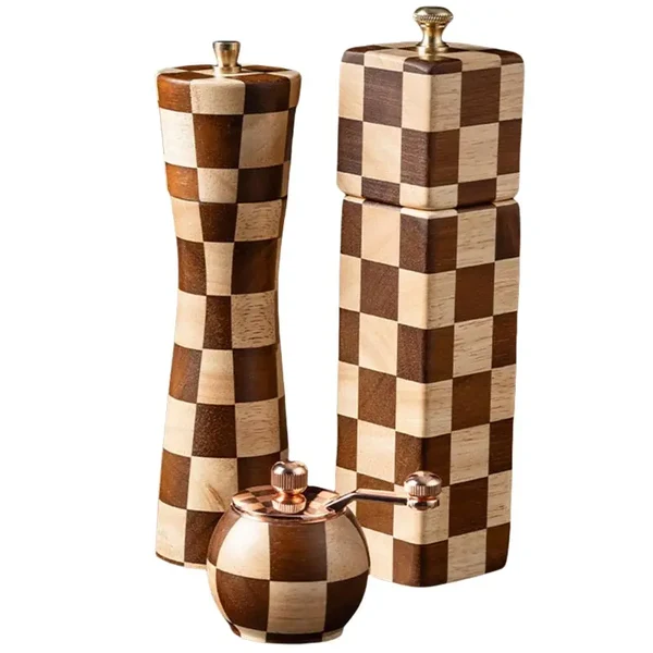 Dependable Solid Wood Checkerboard Pepper Grinder Sea Salt Mill Easy-to-Use