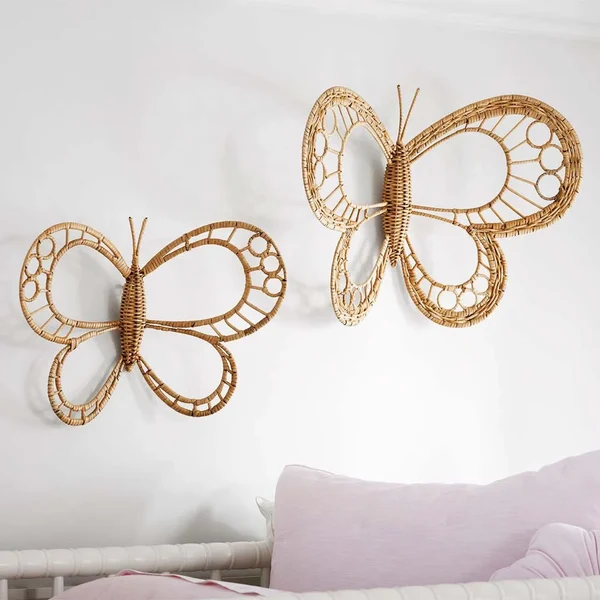 Superior Nordic Natural Rattan Hand-Woven Butterfly Wall Ornament Boho Home Decor Soft
