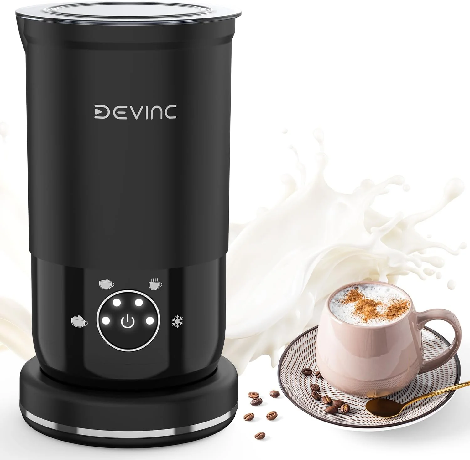 Original Design Devinc Milk Frother 4-in-1 Milk Frother and Steamer Hot and Cold Foam Maker and Milk Warmer with Auto Shut-Off Electric Frother for Coffee Latte Unique