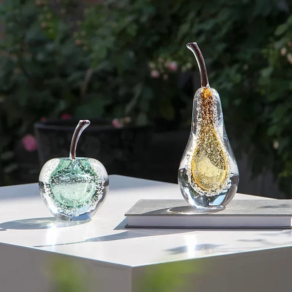 Innovative Bubble Glass Apple and Pear Statue – Aesthetic Fruit Desk Decoration Next-Generation