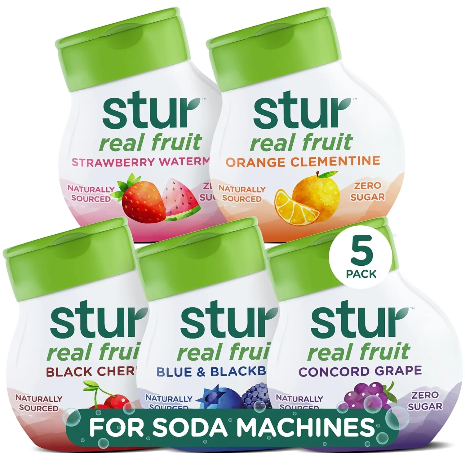 Eco-Friendly Stur Soda Machine Flavors Variety Pack Naturally Sweetened High in Vitamin C Antioxidants Sugar Zero Calories Keto Vegan 5 Bottles Pure