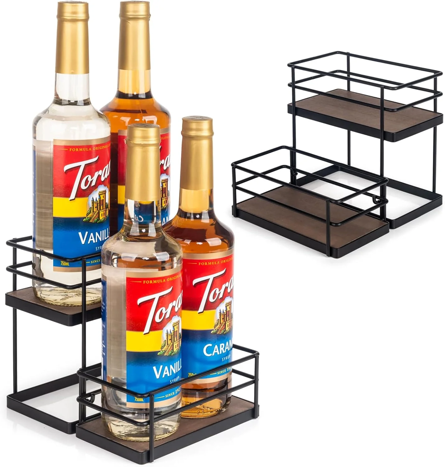 Smart 4 Bottle Capacity Coffee Syrup Organizer 2 Tier Coffee Syrup Stand Shelf for Coffee Bar Kitchen Small Wine Rack for Bar Family Storage for Syrup Wine Top-Quality