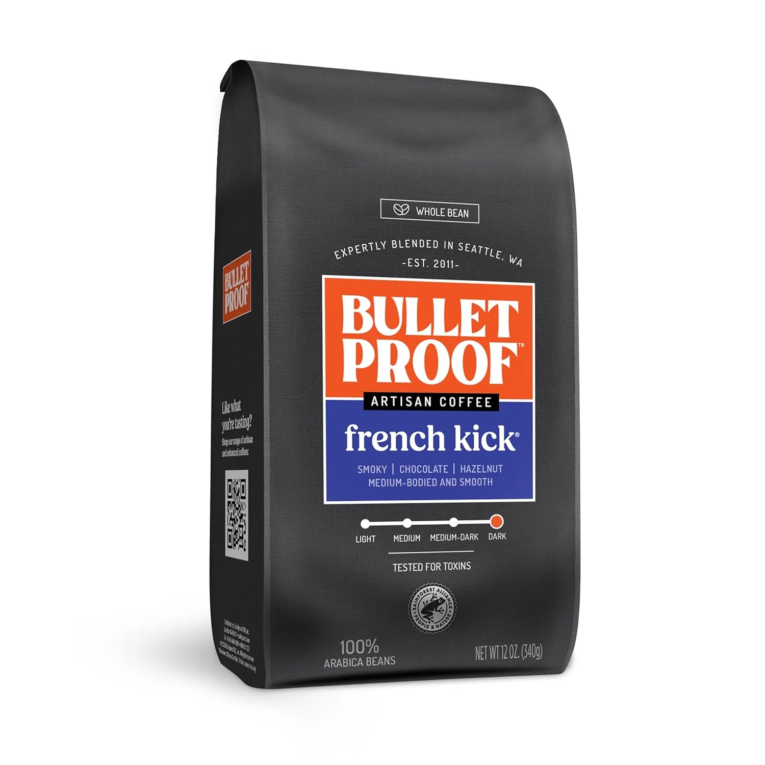 Original Design Bulletproof French Kick Dark Roast Whole Bean Coffee 12 Ounces Clean Coffee Tested for Toxins Professional