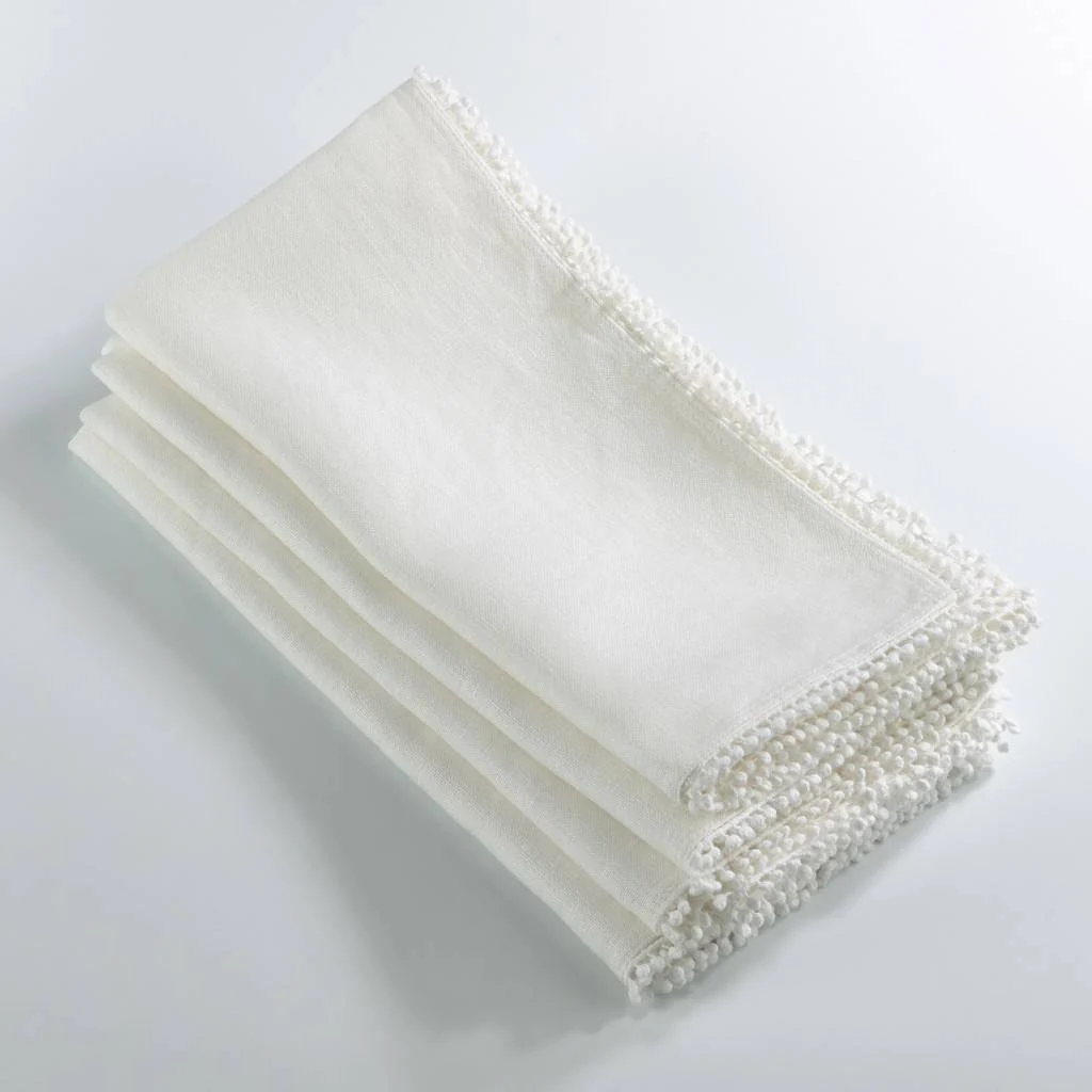 Convenient Pompom Design Napkin Ivory – Set Of 4 Trendy