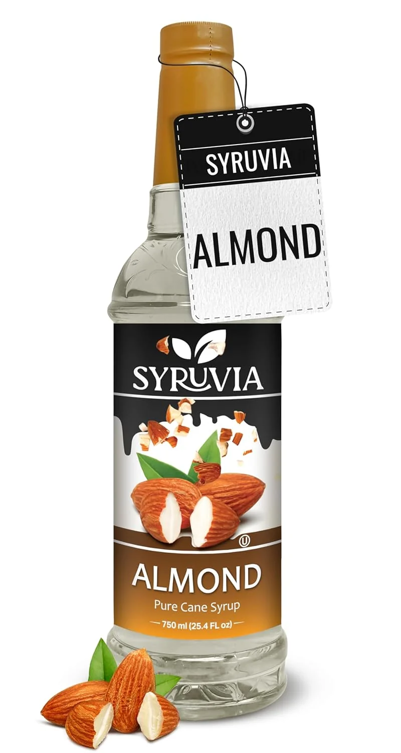 Environmentally Friendly Syruvia Almond Coffee Syrup – 25.4 fl oz – Kosher Syrups Gluten No Coloring for Drinks Soda Shakes Desserts and More. Prestigious