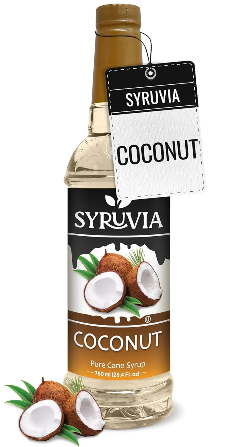 Dependable Syruvia Coconut Coffee Syrup – 25.4 fl oz. Premium Coffee Flavoring Syrup. Kosher and Gluten-. for Enhancing Drinks Sodas Shakes Trendy