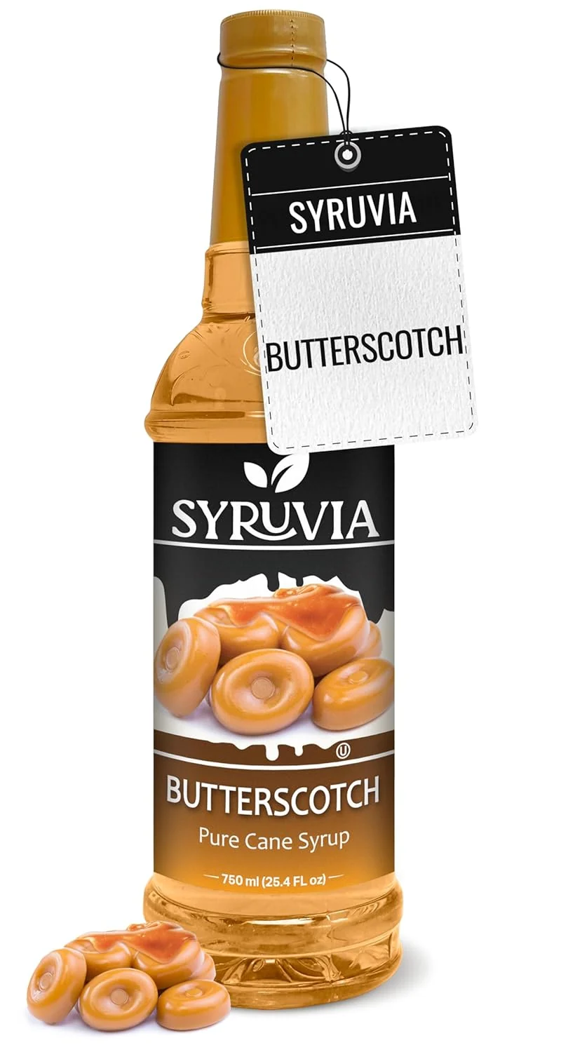 Organic Syruvia Butterscotch Coffee Syrup – 25.4 fl oz. Kosher and Gluten-. for Enhancing Drinks Sodas Shakes Desserts and More. Sophisticated