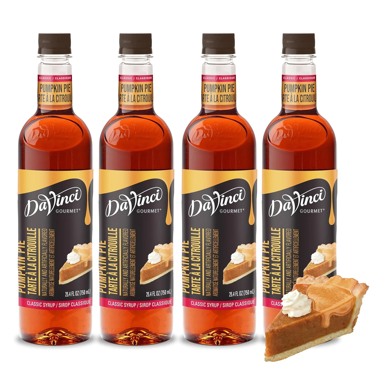 Crafted DaVinci Gourmet Classic Pumpkin Pie Syrup 25.4 Fluid Ounces Pack of 4 Authentic