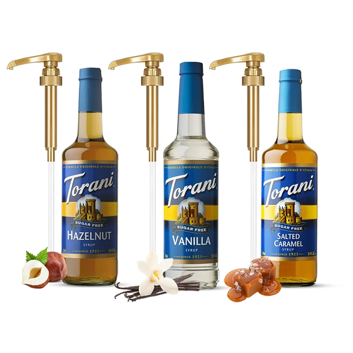 Refined Coffee and Tea Syrup Variety Pack – Sugar Vanilla Salted Caramel Hazelnut Syrups for Coffee with 3 Jimoco Syrup Pump Dispenser Compatible Trendy