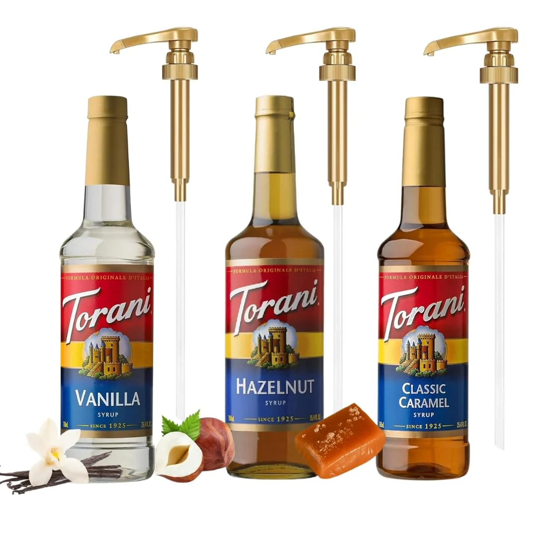 Breathable Summer Syrup Variety 3 Pack Vanilla Caramel Hazelnut – Italian Soda Flavors with 3 Jimoco Pump Dispensers Clean