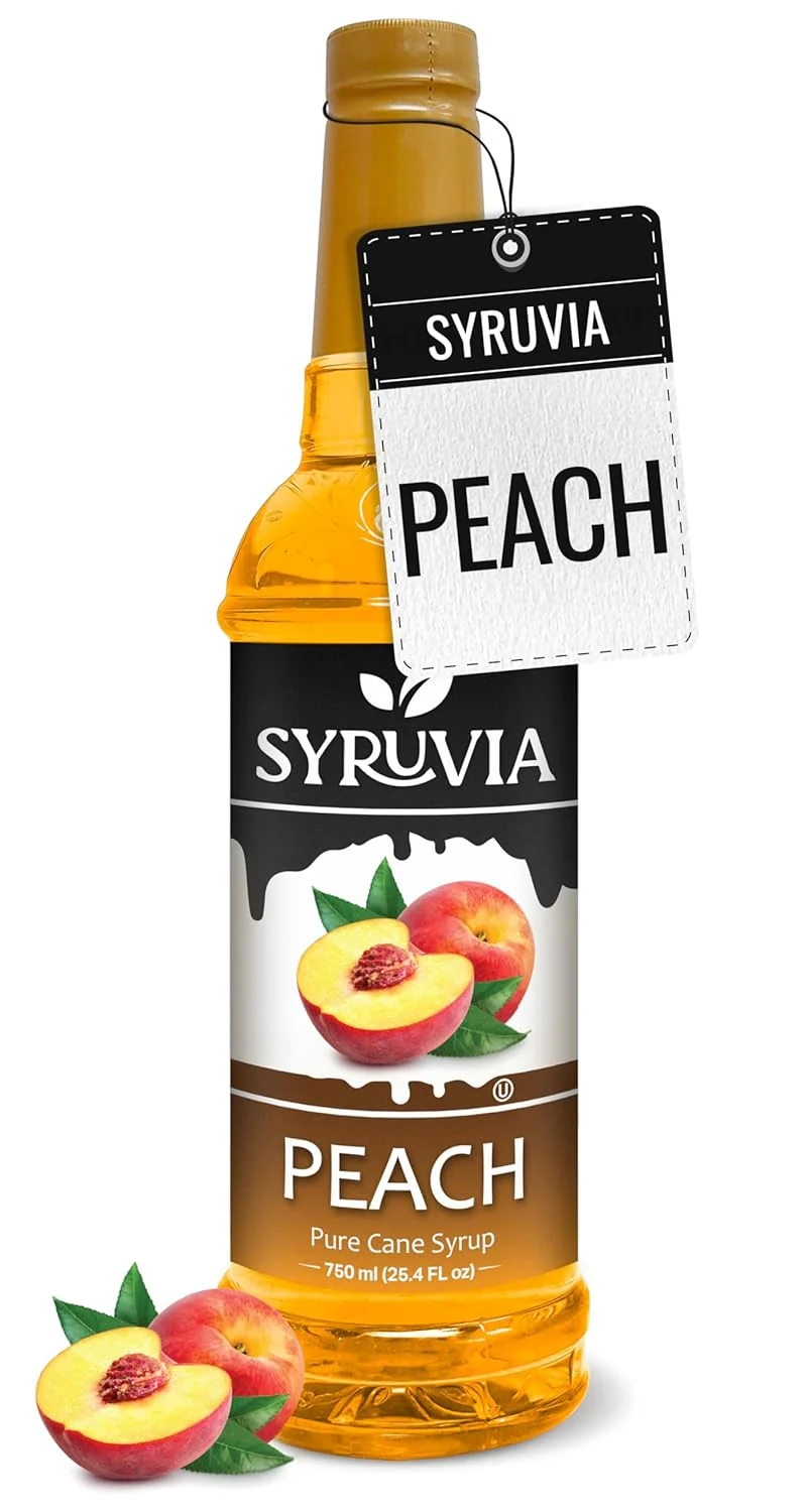 Dependable Syruvia Peach Syrup for Drinks 25.4 Ounces Peach Flavoring Syrup – Kosher Gluten- I for Elevating Your Beverage Adventures Sustainable