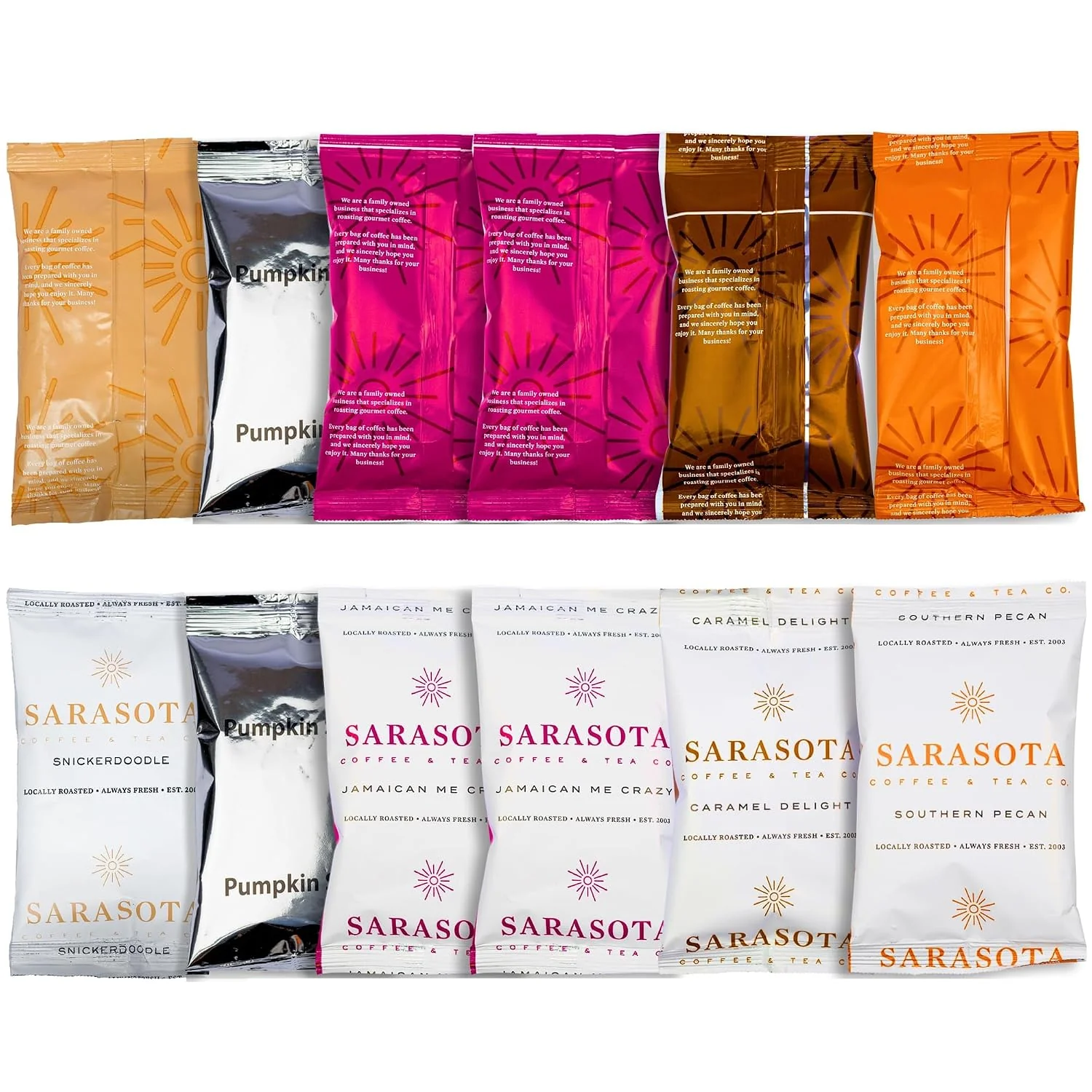 Elegant Coffee Gift Set Sampler – Flavored Ground Variety Pack Medium Roast Low Acid Mold- Packets Gourmet Pre-Measured 2oz Bags for 12 Cup Drip Makers 12-Count – Sarasota Natural
