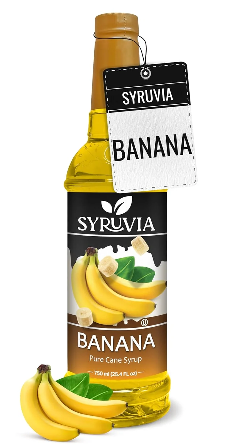 Proven Syruvia Banana Flavored Syrup – 25.4 fl oz – Kosher Flavored Syrups Gluten No Coloring for Drinks Soda Shakes Cocktails Desserts Fine