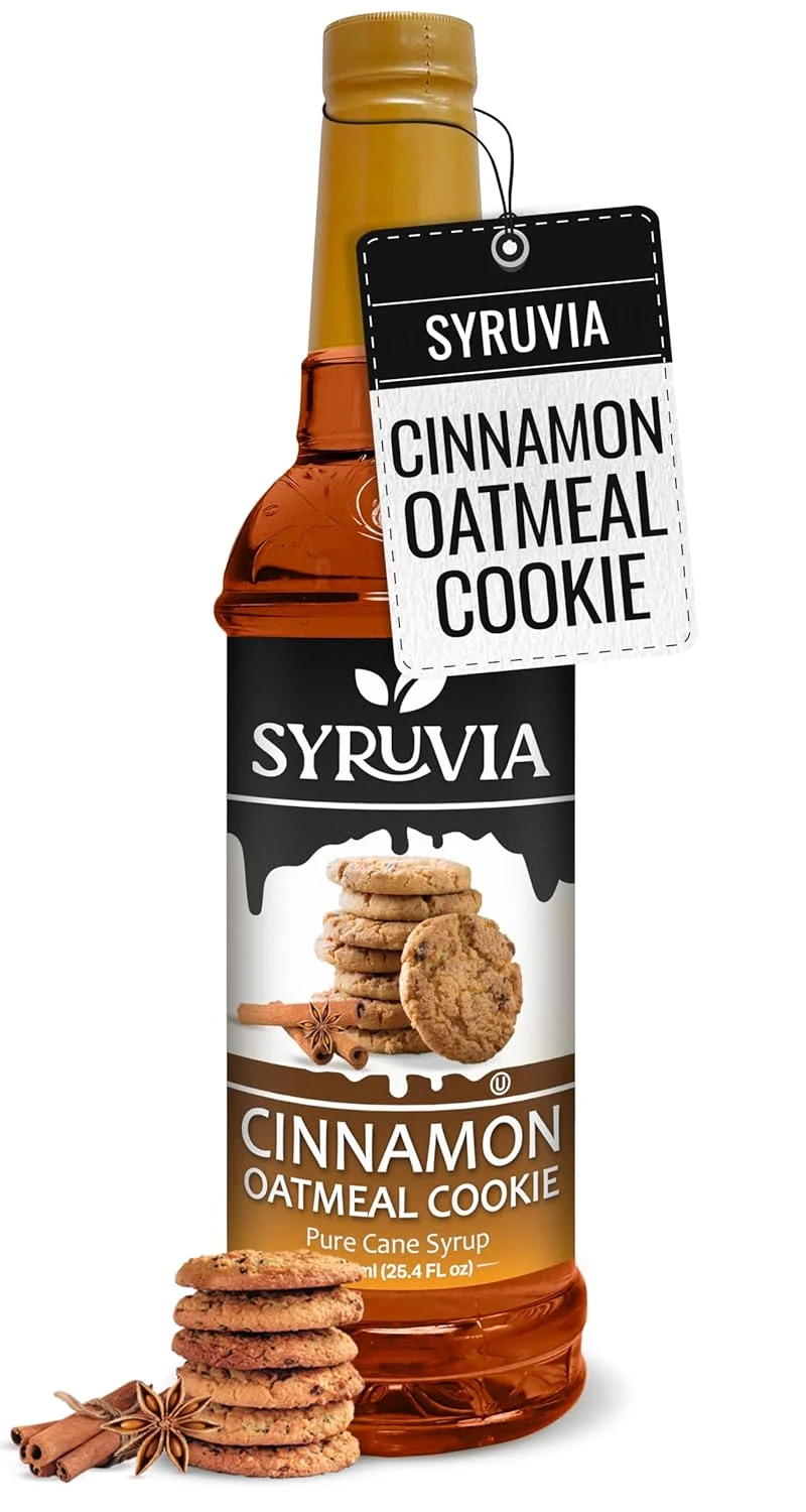 Luxury Syruvia Cinnamon Oatmeal Cookie Syrup – 25.4 fl oz. Kosher and Gluten-. I for Enhancing Drinks Sodas Shakes Desserts and More. Sustainable