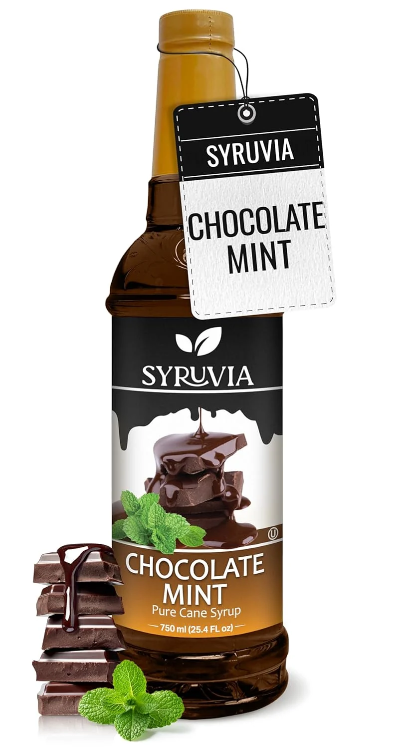 Optimized Syruvia Chocolate Mint Coffee Syrup – 25.4 fl oz – Kosher Coffee Syrups Gluten No Coloring for Drinks Soda Shakes Desserts Organic