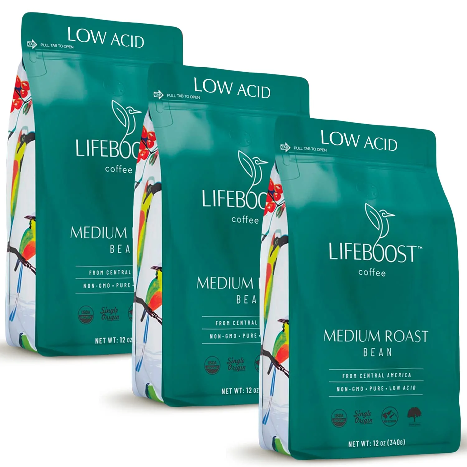 Dependable Lifeboost Medium Roast Low Acid Coffee Beans Organic 12oz 3 Pack Reliable