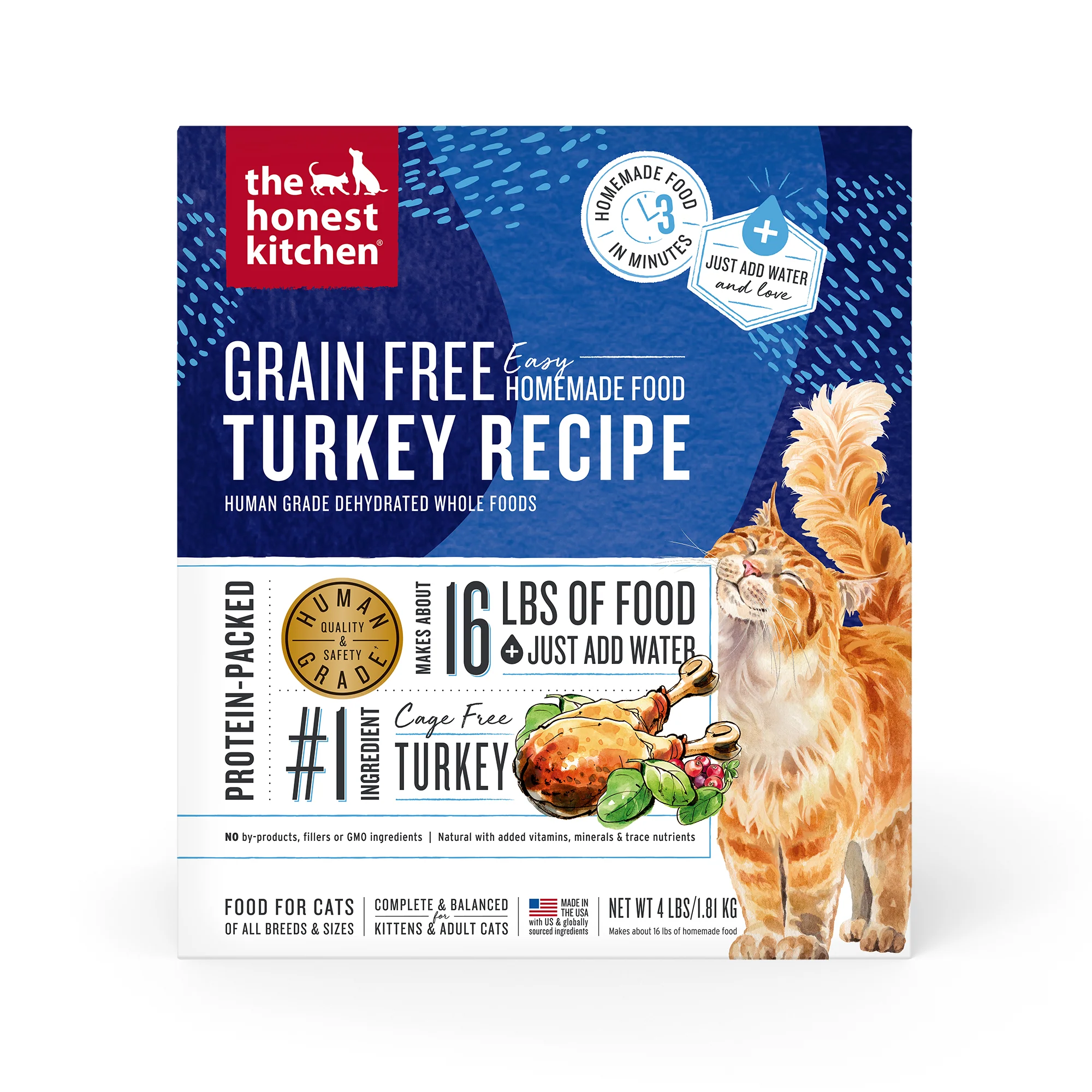 Versatile The Honest Kitchen Human-Grade Grain Turkey Dehydrated Wet Cat Food 4 lbs box -makes 16 lbs of food Unique