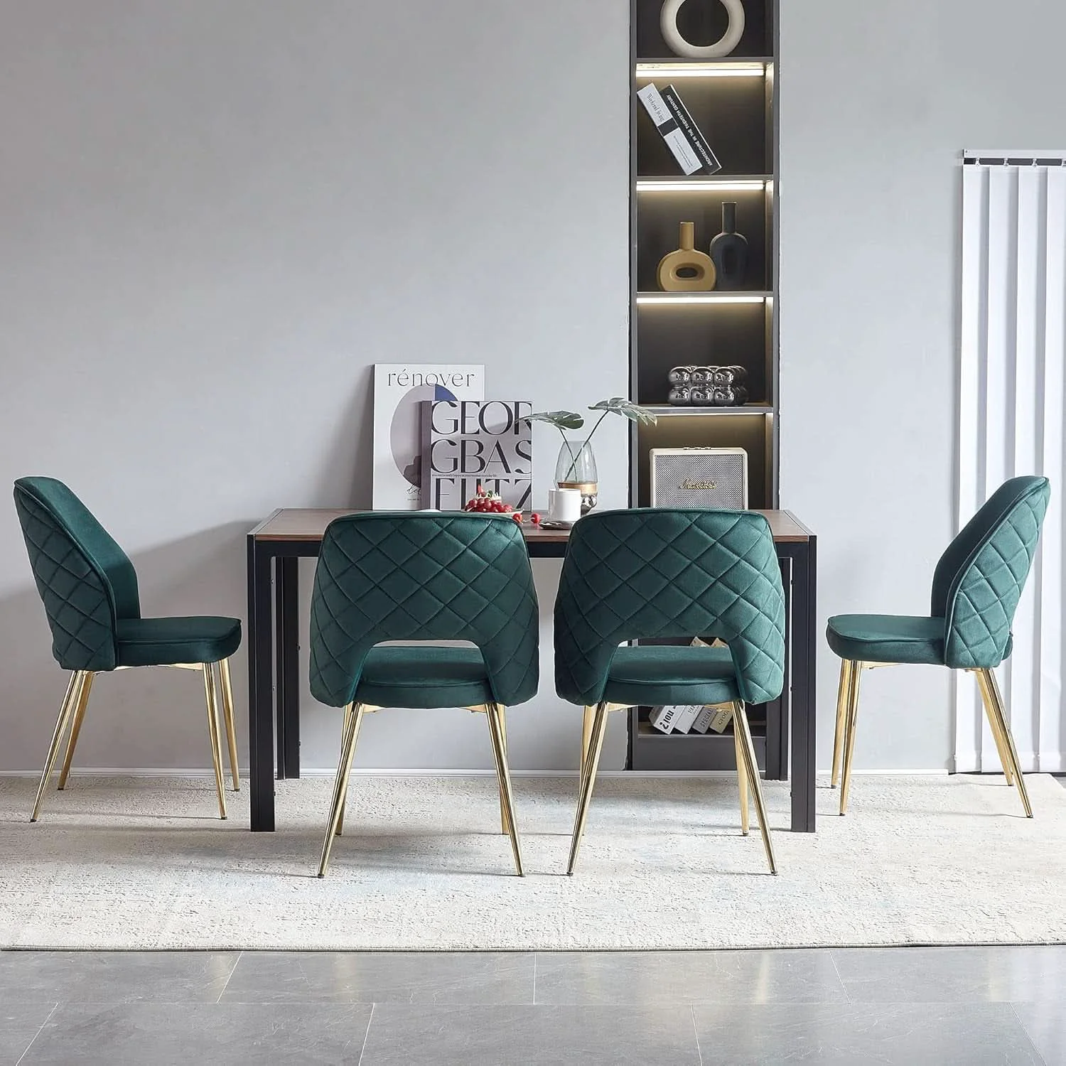 Authentic Forest Green Velvet Upholstered Dining Chairs Gold Legs Flexible