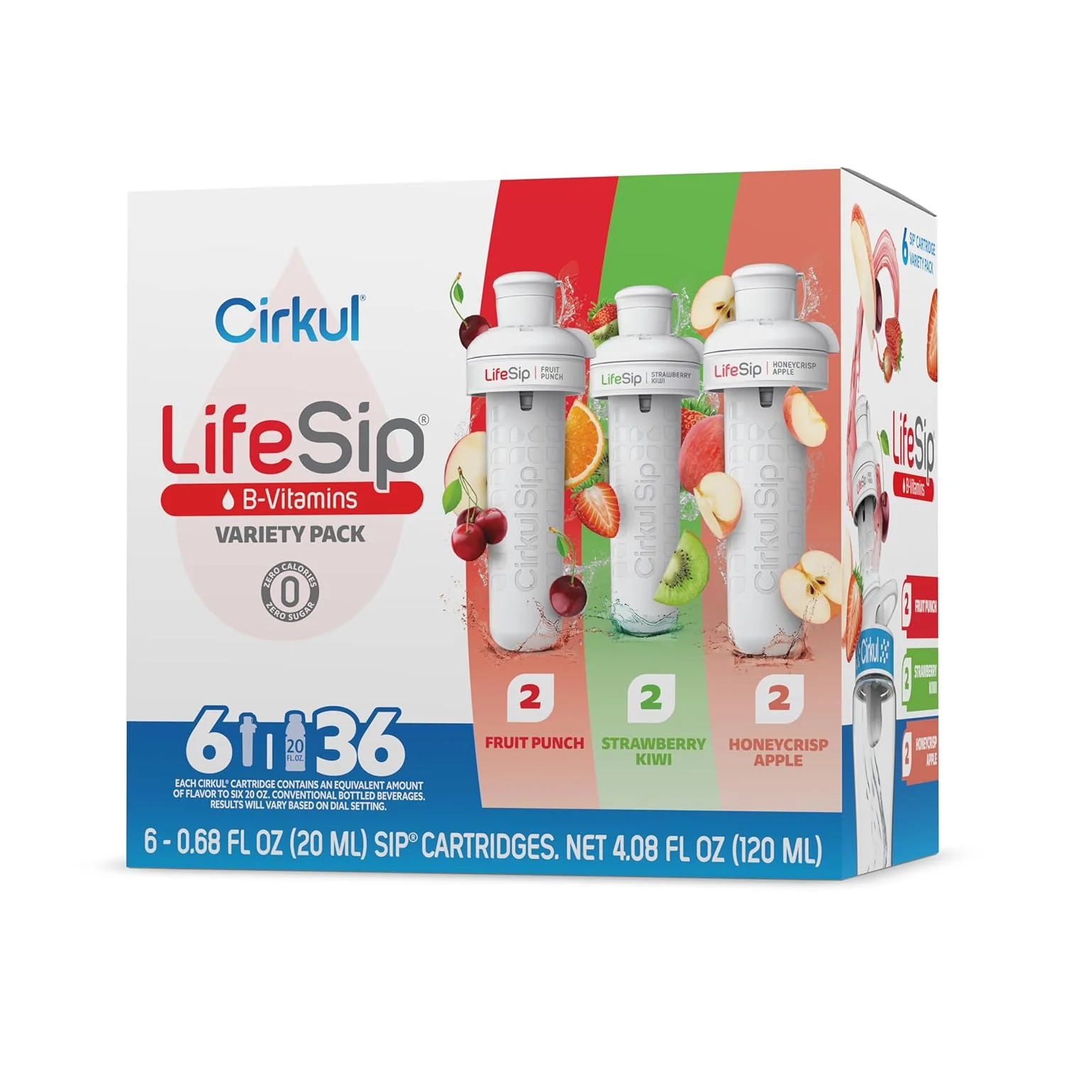 Exceptional Cirkul LifeSip Flavor Cartridge Variety Pack with B Vitamins 6-Pack Fruit Punch 2 Strawberry Kiwi 2 Honeycrisp Apple No Sugar Zero Calorie Drink Mix High-Quality