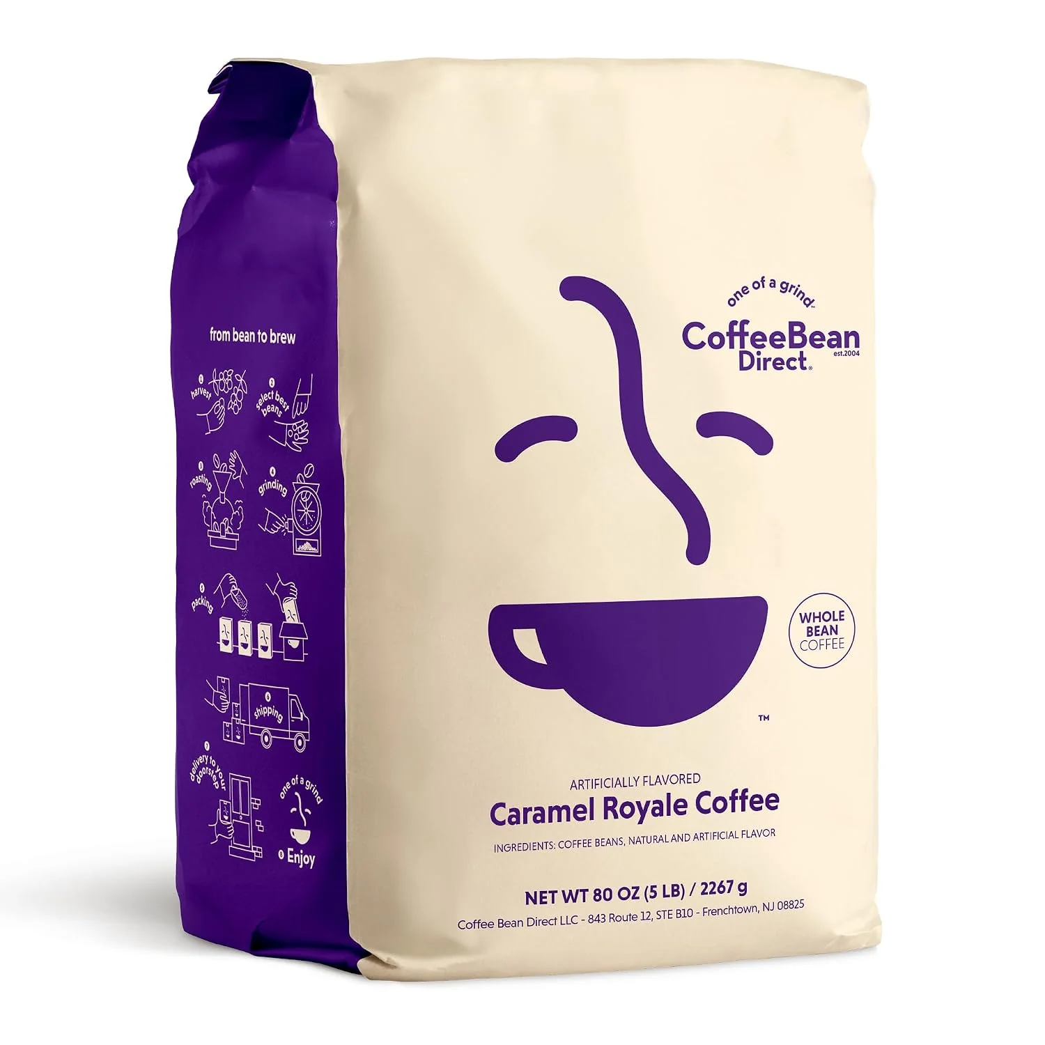 Crafted Coffee Bean Direct Caramel Royale Flavored Coffee Whole Bean 5lb Bag Light Roast Vanilla Caramel Flavored Coffee Beans Premium Material