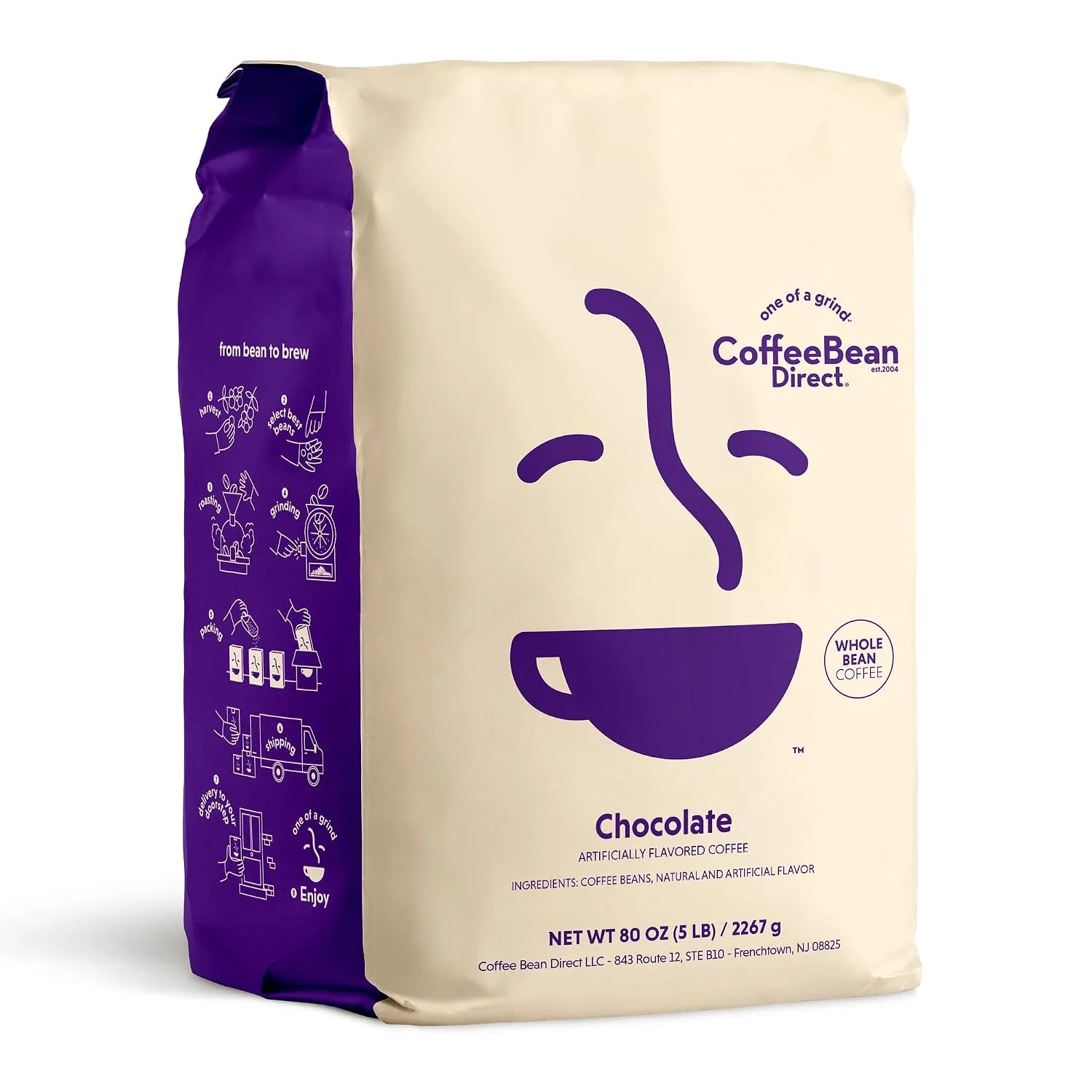 Exceptional Coffee Bean Direct Chocolate Flavored Coffee Whole Bean 5lb Bag Light Roast Gourmet Cocoa Flavored Coffee Beans First-Class