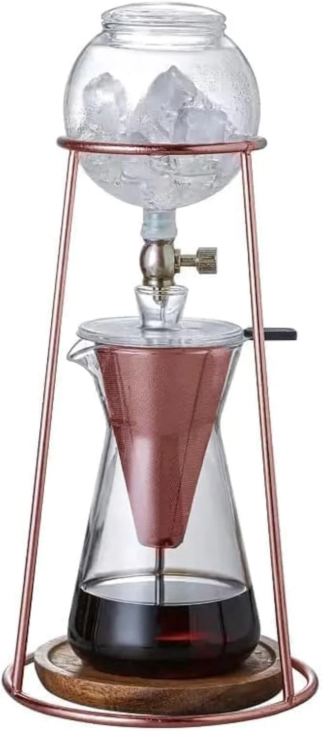 Functional Nispira Modern Iced Coffee Cold Brew Coffee Maker Slow Drip Coffee Machine Stainless Steal Copper Color 400mL Borosilicate Glass Authentic