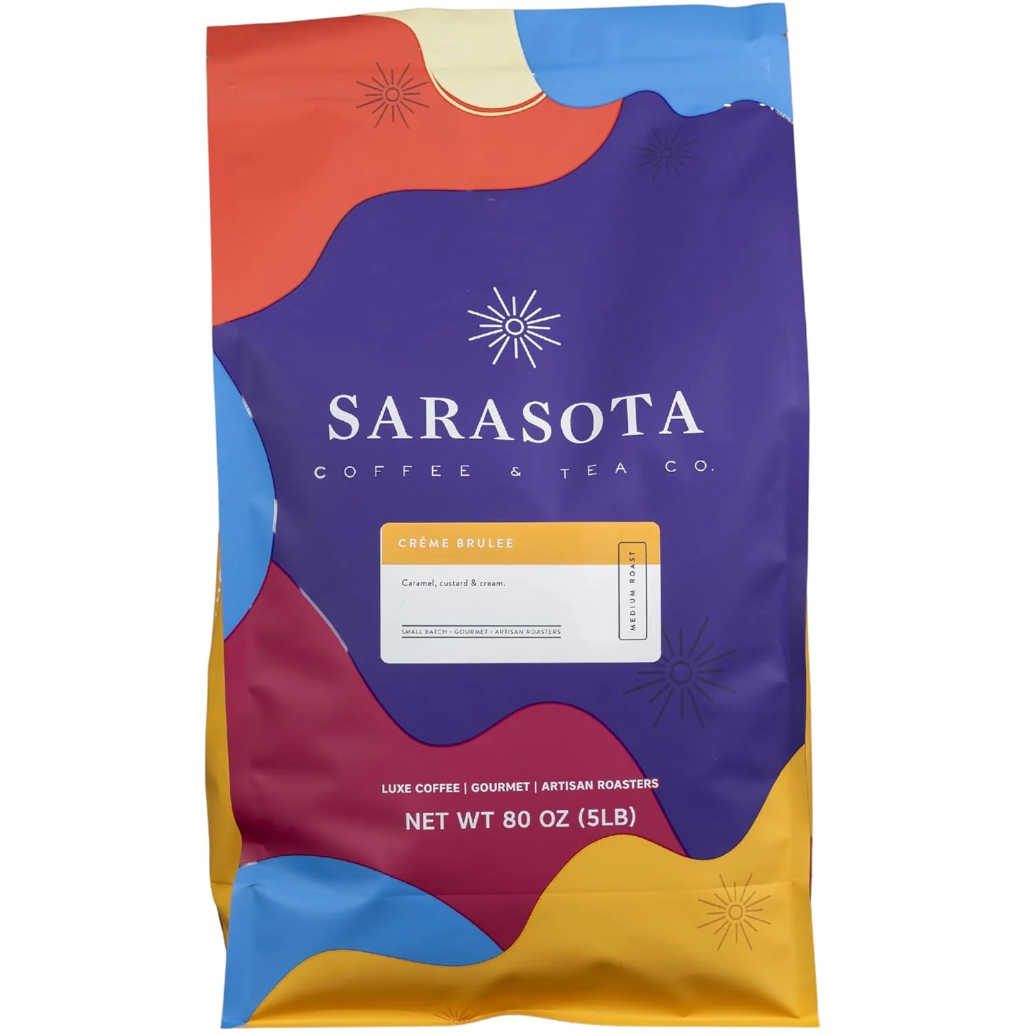 Premium Sarasota Coffee Whole Bean Creme Brulee Medium Roast Gourmet Flavored Coffee Beans Low Acid Mold Specialty Grade Bulk Beans 5lb 80 oz Premium Material