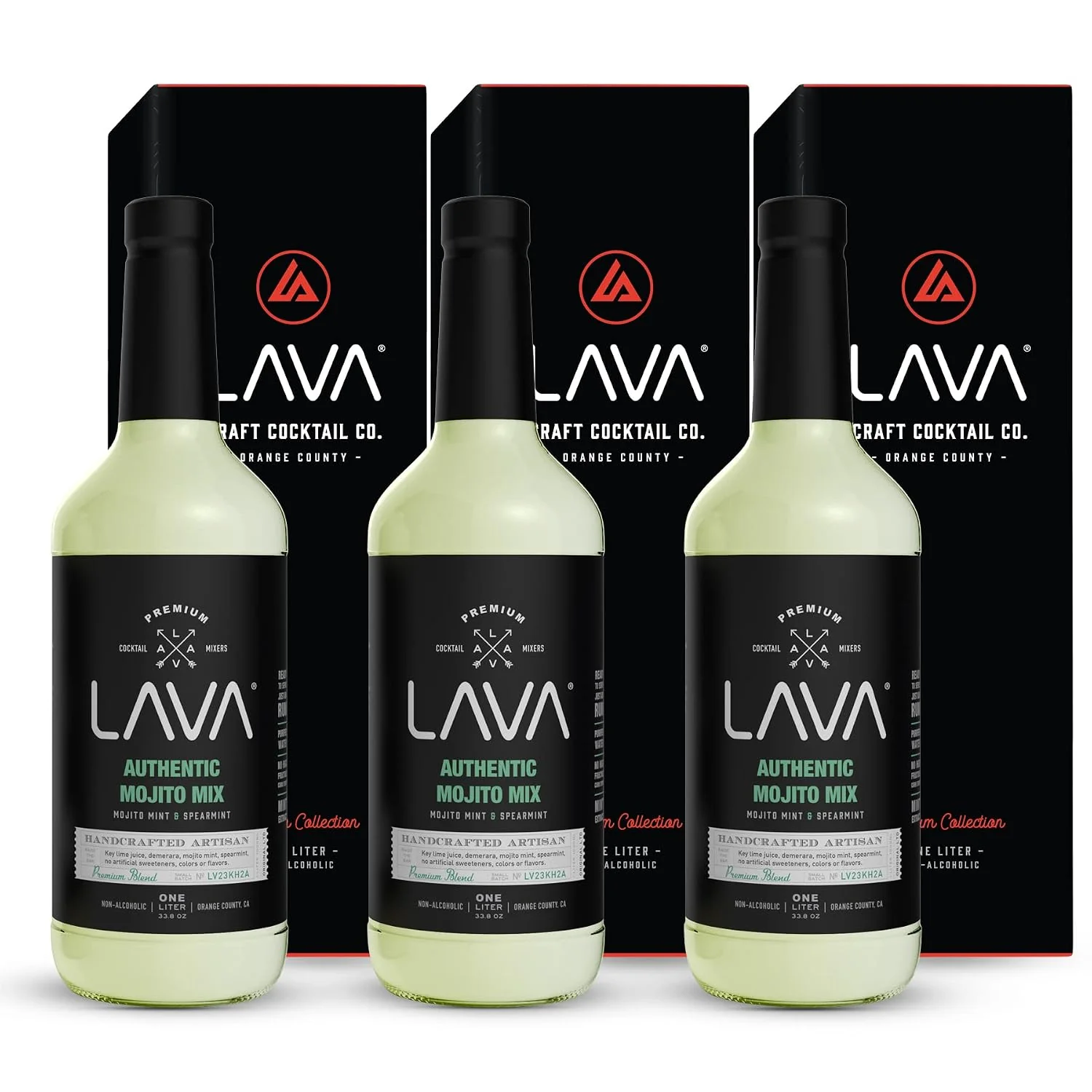 Secure 3 Pack LAVA Premium Mojito Mix Made with Lime Juice Mojito Mint Spearmint Demerara Cane Sugar Refreshing Rum Mojito Mixer. Ready to Use. 1-Liter 33.8oz Glass Bottle Long-Lasting