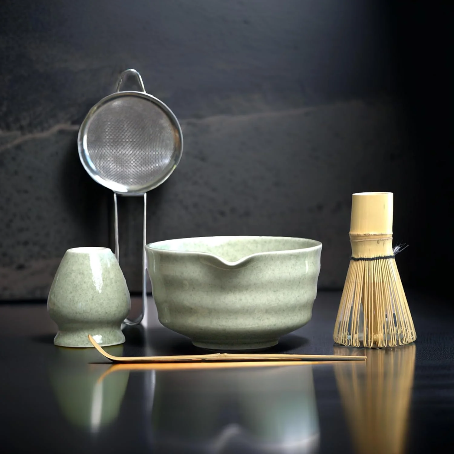 Crafted Matcha Whisk Set Matcha Set Handcrafted Bamboo Chasen Ceramic Bowl Matcha Kit 5 Pcs Matcha Set Whisk and Bowl with Stainless Steel Sifter Powerful