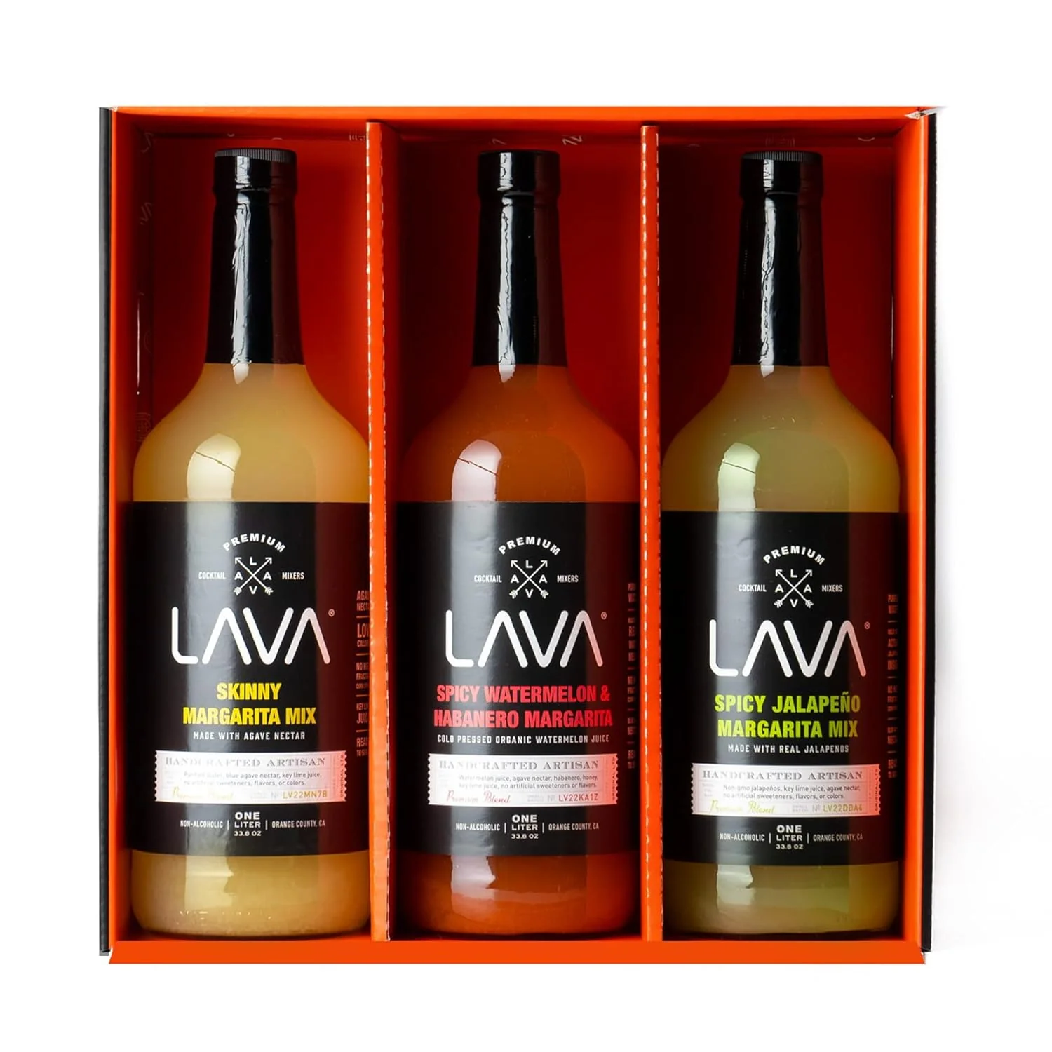Breathable 3 Pack Lava Premium Margarita Mix Variety Pack Comes with Spicy Jalapeno Skinny Margarita Spicy Watermelon Habanero 1-Liter 33.8oz Minimalist