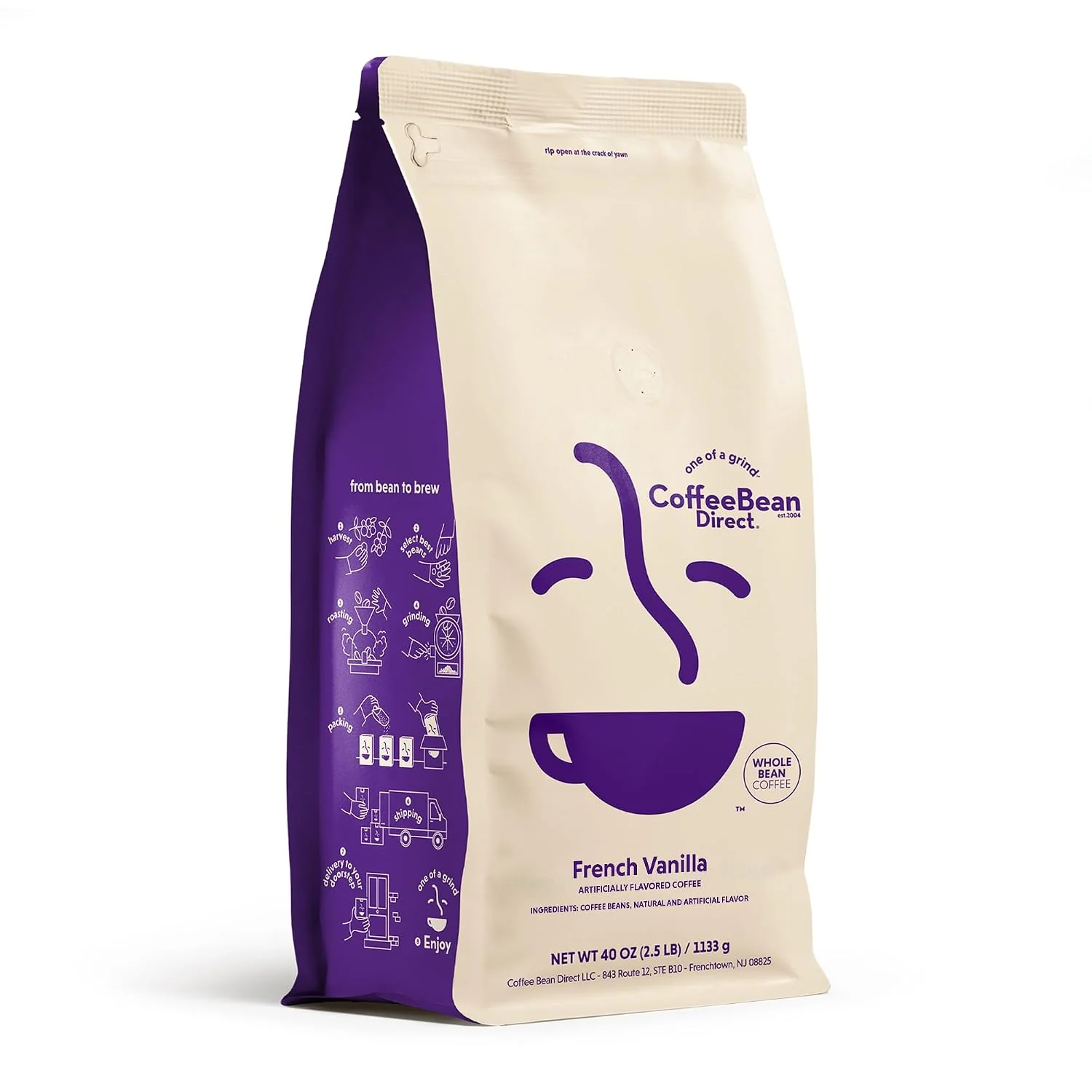 Sustainable Coffee Bean Direct French Vanilla Flavored Whole Bean 2.5lb Bag Light Roast Gourment Flavored Coffee Beans Dependable