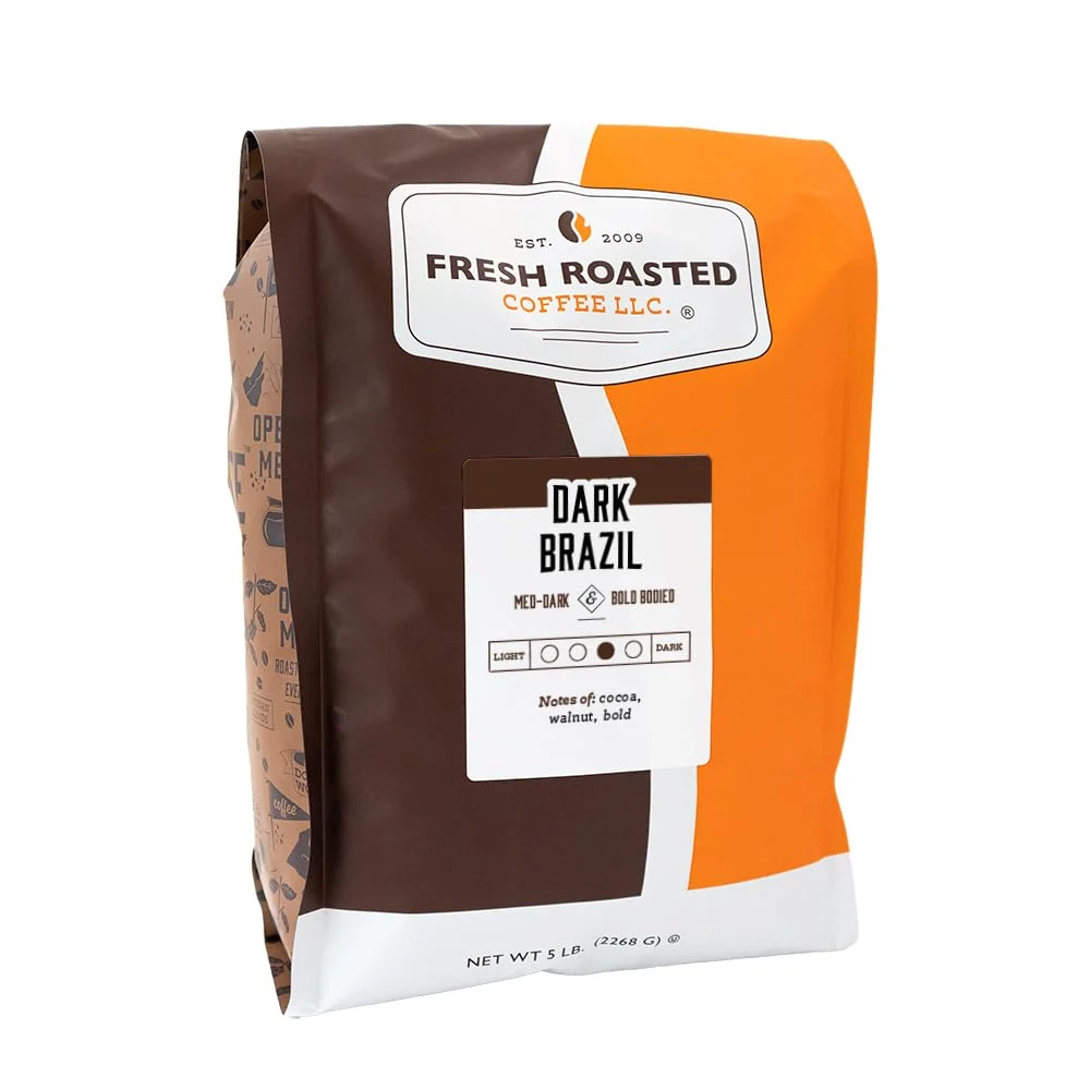 Solid Fresh Roasted Coffee Dark Brazil 5 lb 80 oz Med-Dark Roast Kosher Ground Unique