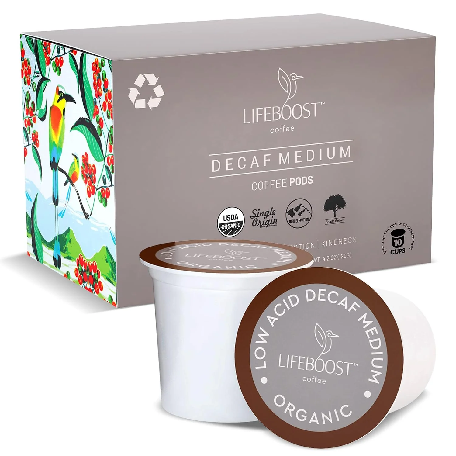 Secure Lifeboost Organic Decaf Coffee K Cups – Low Acid Single Origin Non-GMO Mold Decaf Coffee Pods Compatible with Keurig amp Keurig 2 – Third Party Tested for Mycotoxins and Pesticides – 10 Count Elite