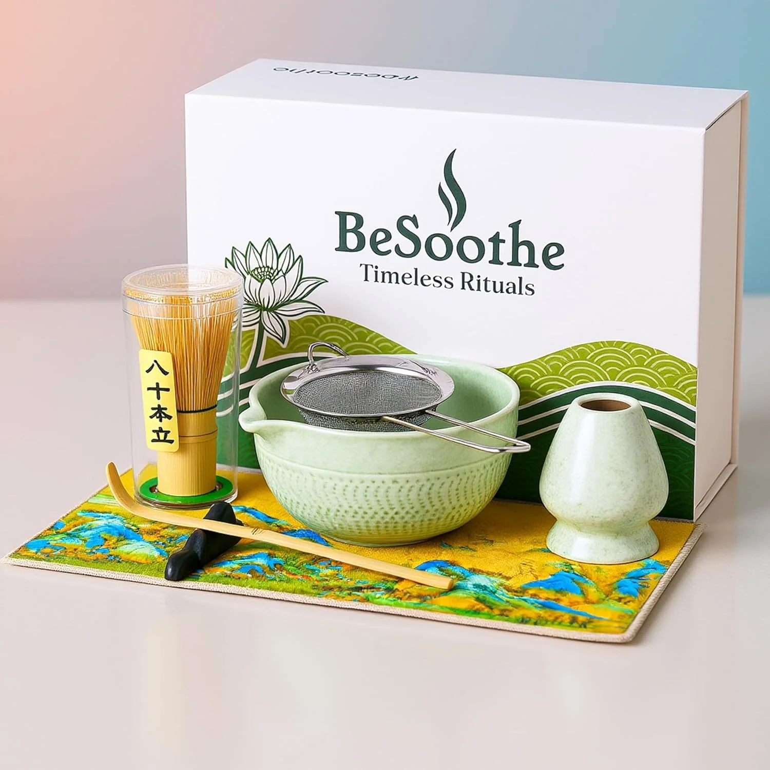 Selected Matcha Whisk Set 8Pcs – BeSoothe Premium Japanese Tea Ceremony Kit 8 Pcs with Spout Bowl Bamboo Whisk amp Holder Scoop Sifter Tea Towel – Magnetic Gift Box for Matcha Lovers Professional