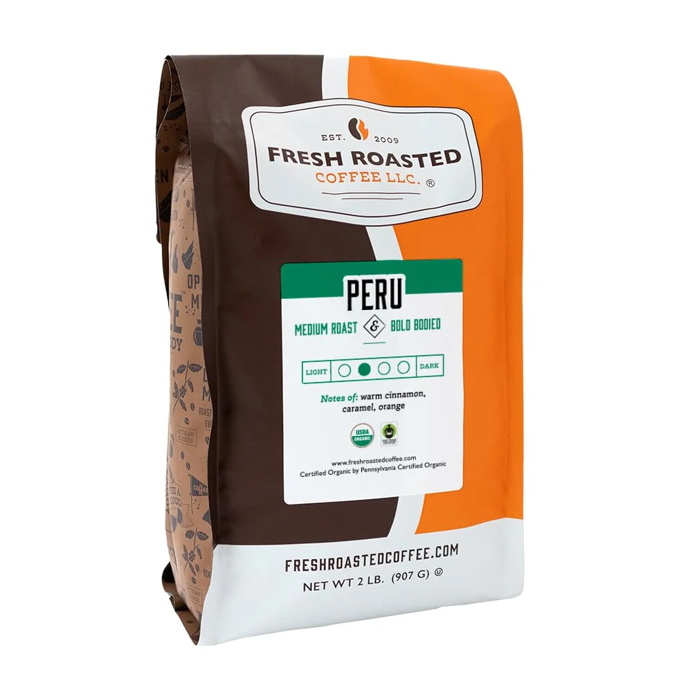 Original Design Fresh Roasted Coffee Organic Peru Mold Myco 3rd Party Tested USDA Organic Kosher Med Roast 2 lb 32 oz Ground Soft