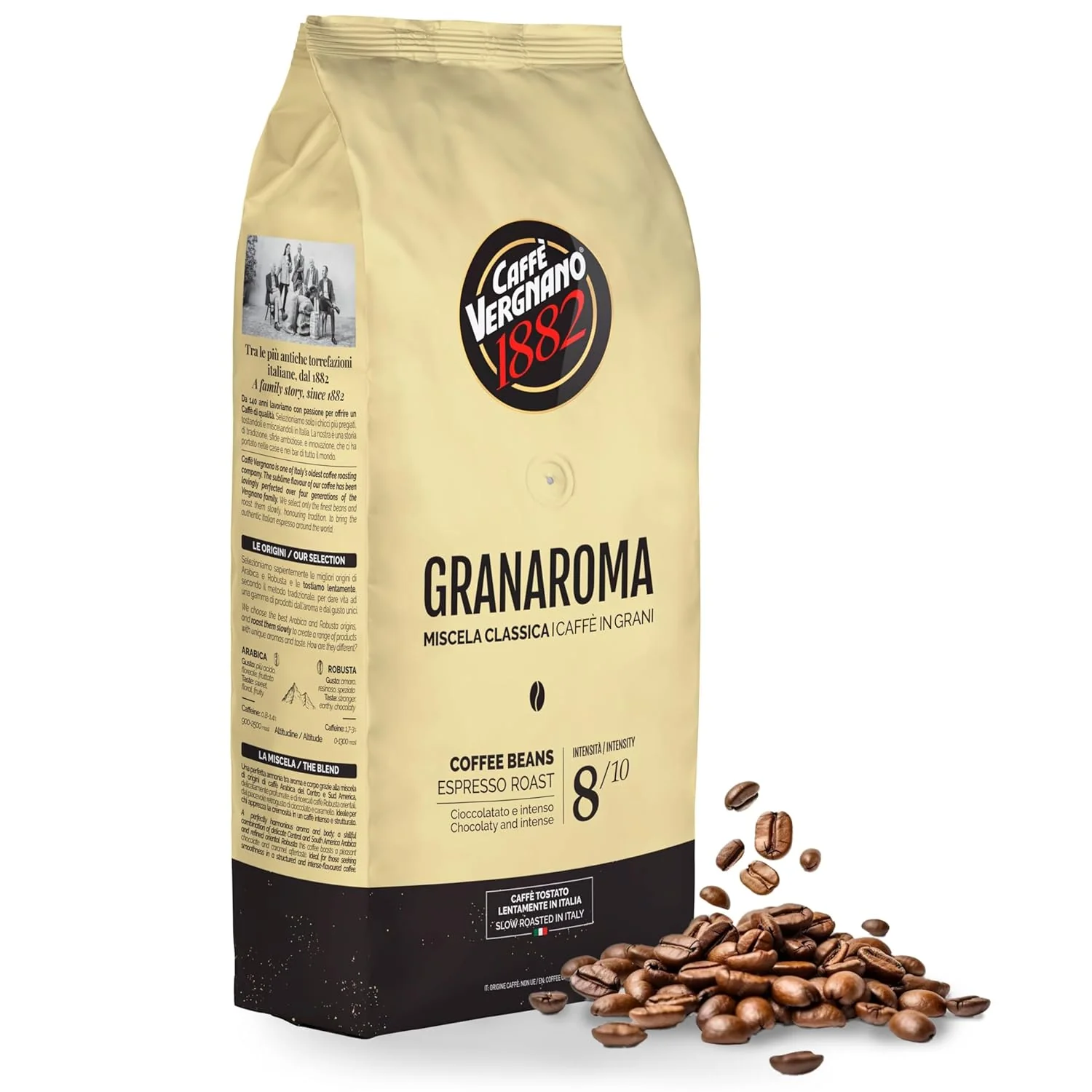 Specialty Caffe Vergnano 1882 Gran Aroma Whole Bean Arabica Medium Espresso Roast Coffee 2.2lbs Bag – Italian Coffee Beans with Rich notes of Cocoa Elite