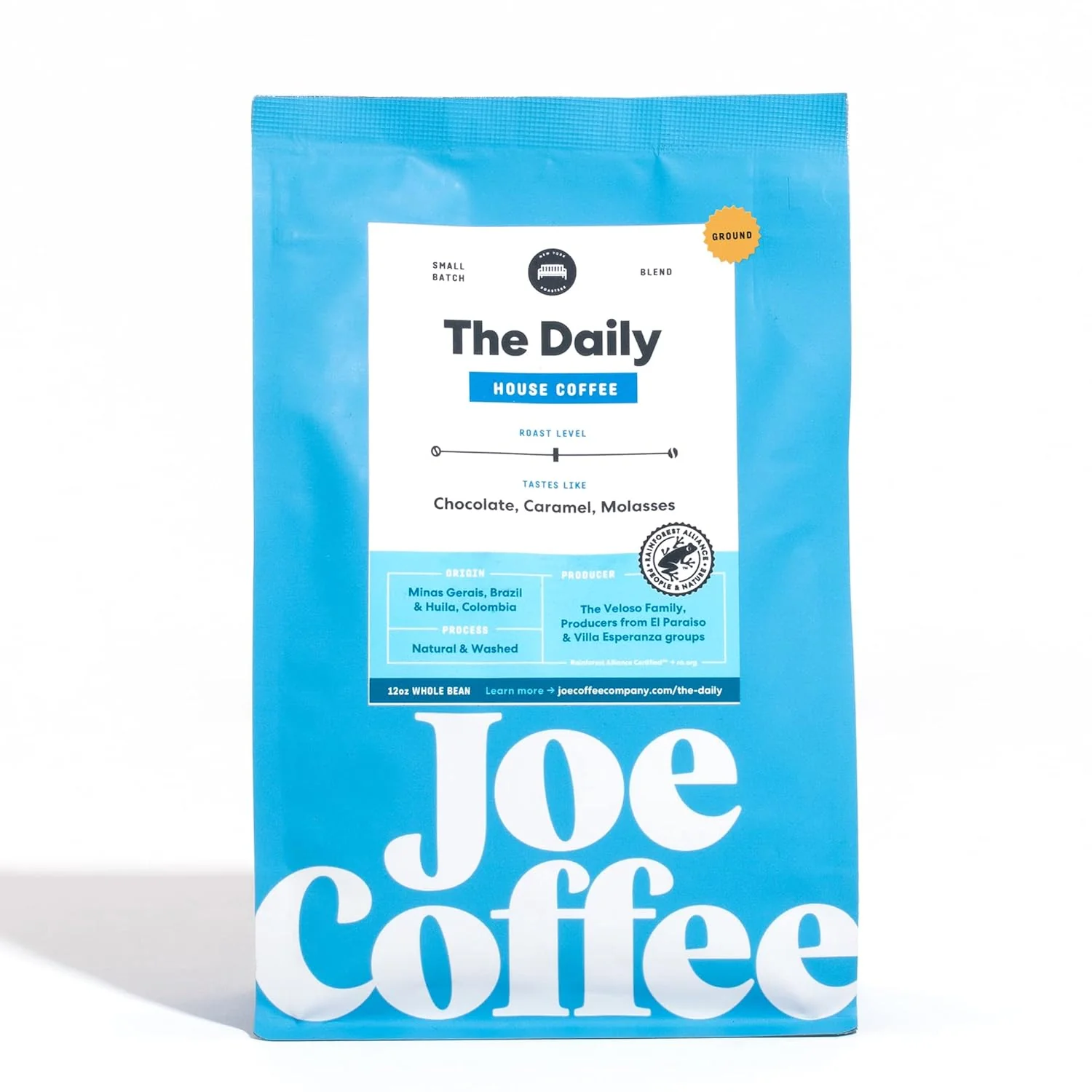 Flexible Joe Coffee Company NYC Roaster The Daily Ground Specialty Coffee 12 oz Bag Rainforest Alliance Kosher Climate Friendly Original Design