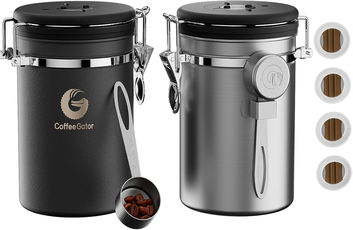 Quality Coffee Gator Coffee Canister 2pack 22oz Airtight Stainless Steel Kitchen Food Storage Container with Date Tracker Scoop for Sugar Grounds Beans Smooth