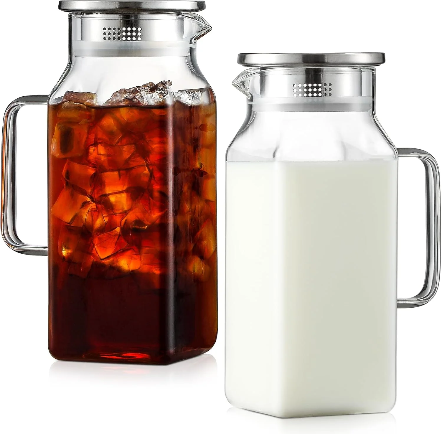 Versatile Netany 2 Pack 1.2 Liters 40 oz Small Square Glass Pitcher with Lid and Handle for Fridge Iced Tea and Coffee Carafe Storage Container Expertly Made